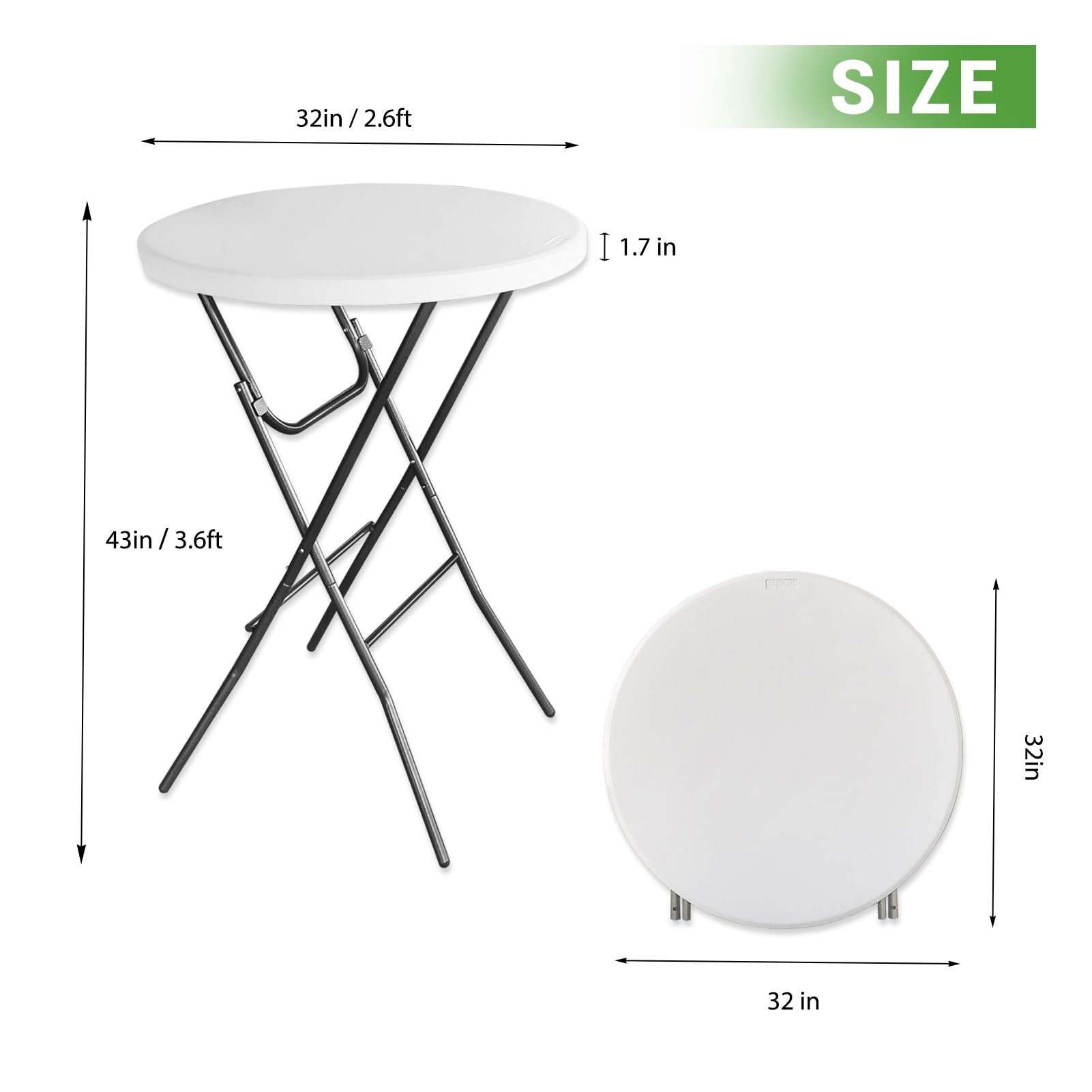 32in Round Granite White Folding Cocktail Table 2-Pack - Portable High Top Bar Table with Removable Legs for Indoor & Outdoor Use - Perfect for Parties, Weddings, Events, Dining, and Home Entertaining