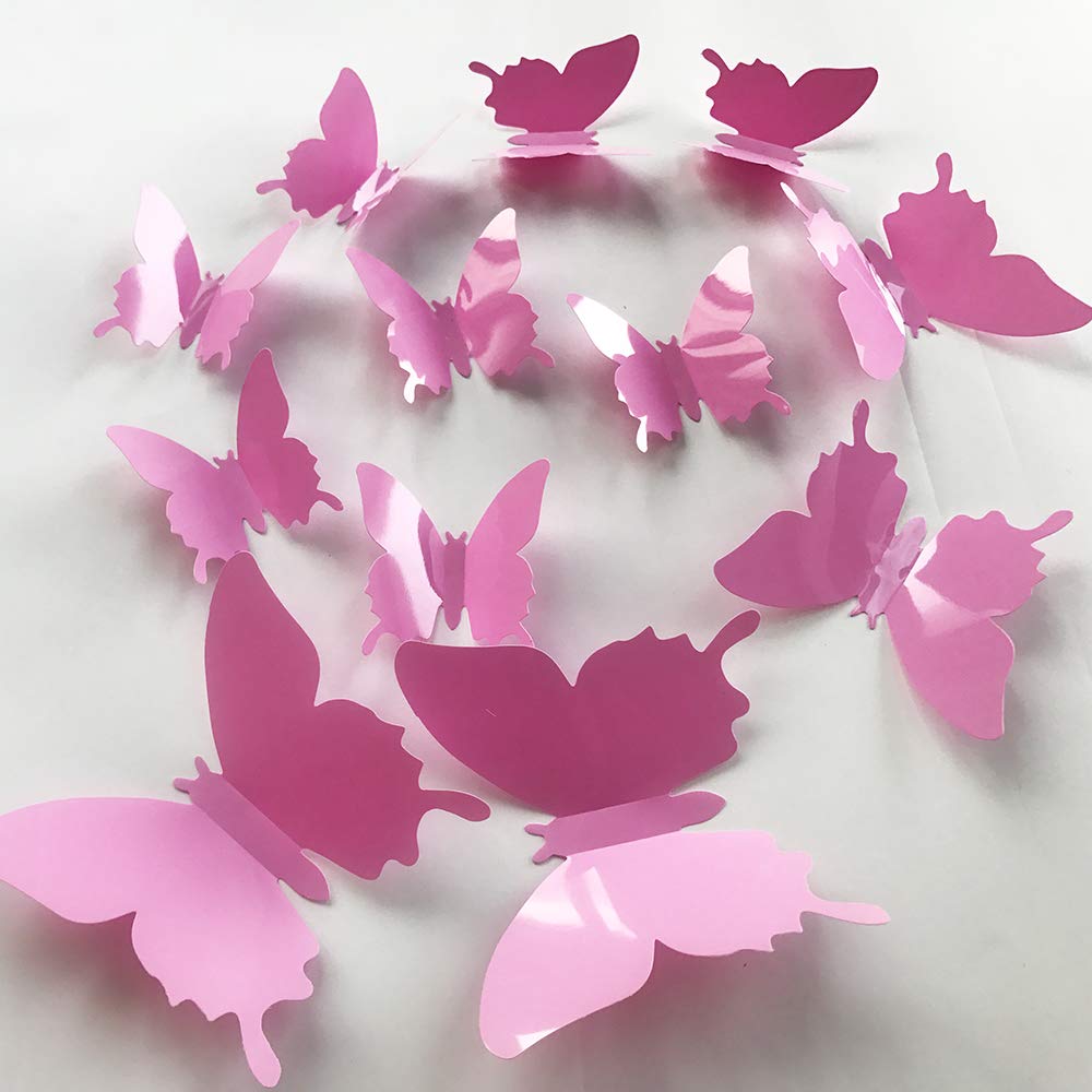 3D Pink Butterfly Wall Stickers - 24pcs Removable Decals for Home Decor, Kids Room, Bedroom & Living Room - Self-Adhesive Mural Stickers for Girls Nursery, Teen Room & DIY Wall Art (Pink) - Perfect for Birthday Parties, Baby Showers & Home Makeovers