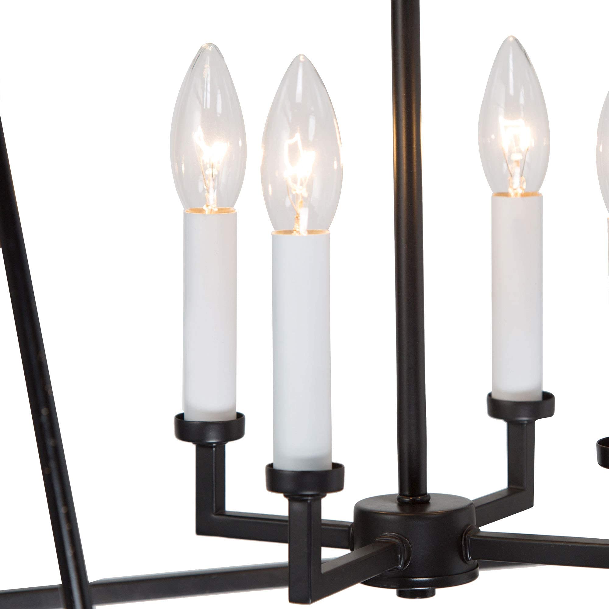 17.5” W x 20” H Black Farmhouse Chandelier - Kitchen Island Pendant Lighting, Foyer Lantern Cage Light Fixture for Rustic & Modern Home Decor