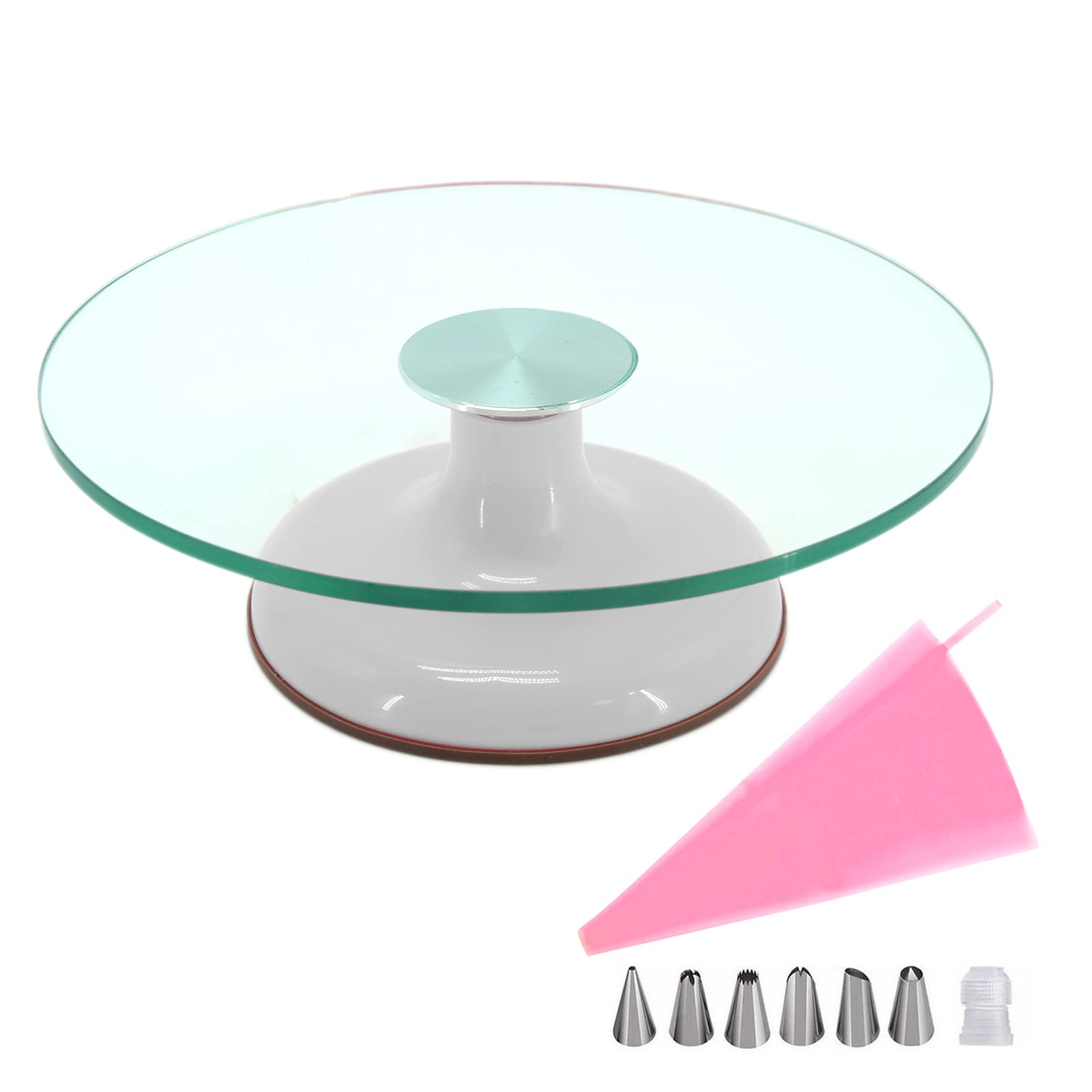 12 Inch White Glass Cake Turntable - Premium Cake Spinner Stand for Birthday, Wedding & Party Cake Decorating - Perfect for Bakers & DIY Dessert Lovers