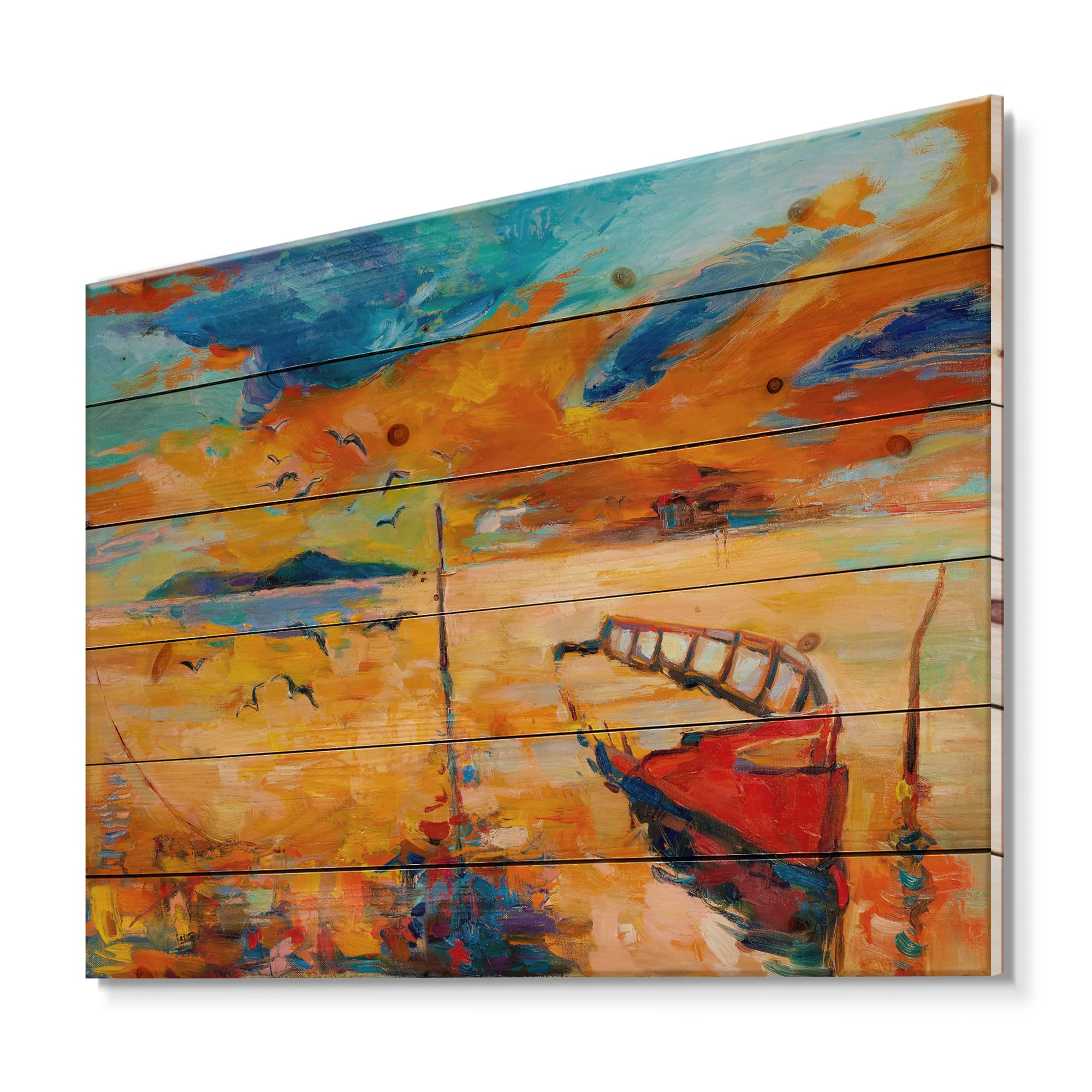 Boat Sunset Lake Wood Wall Art - Nautical Decor for Living Room