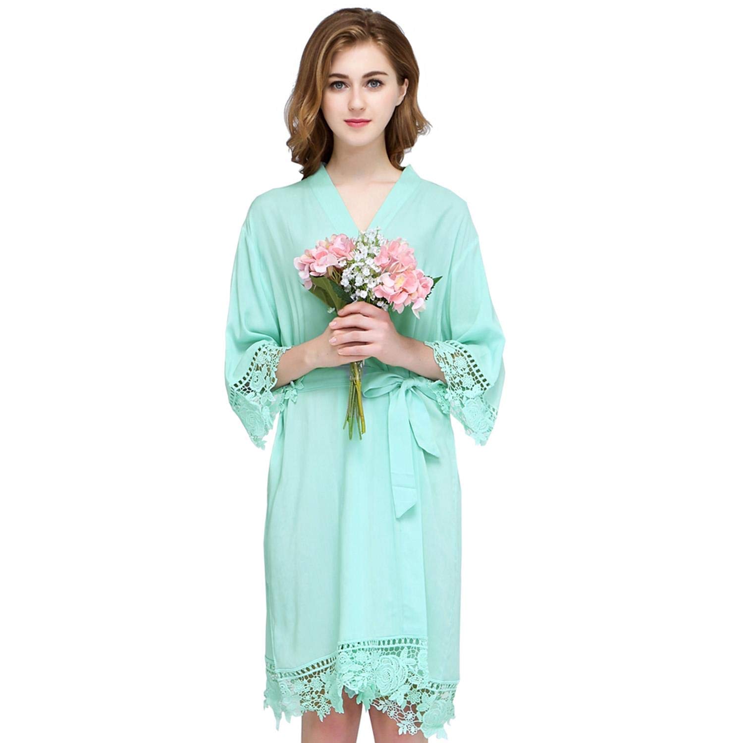 Elegant Women's Rose Lace Cotton Robe - Soft Bridal & Bridesmaid Dressing Gown for Wedding Morning Preparation, Bachelorette Party & Spa Day