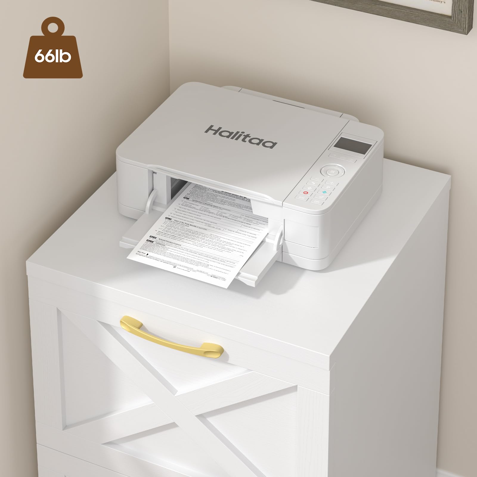 2 Drawer Small File Cabinet with Wheels - Farmhouse Vertical Filing Cabinet for A4 & Letter Size - Under Desk Rolling File Organizer for Home Office - Wooden Printer Stand (White) - Perfect for Organizing Documents & Saving Space in Small Offices