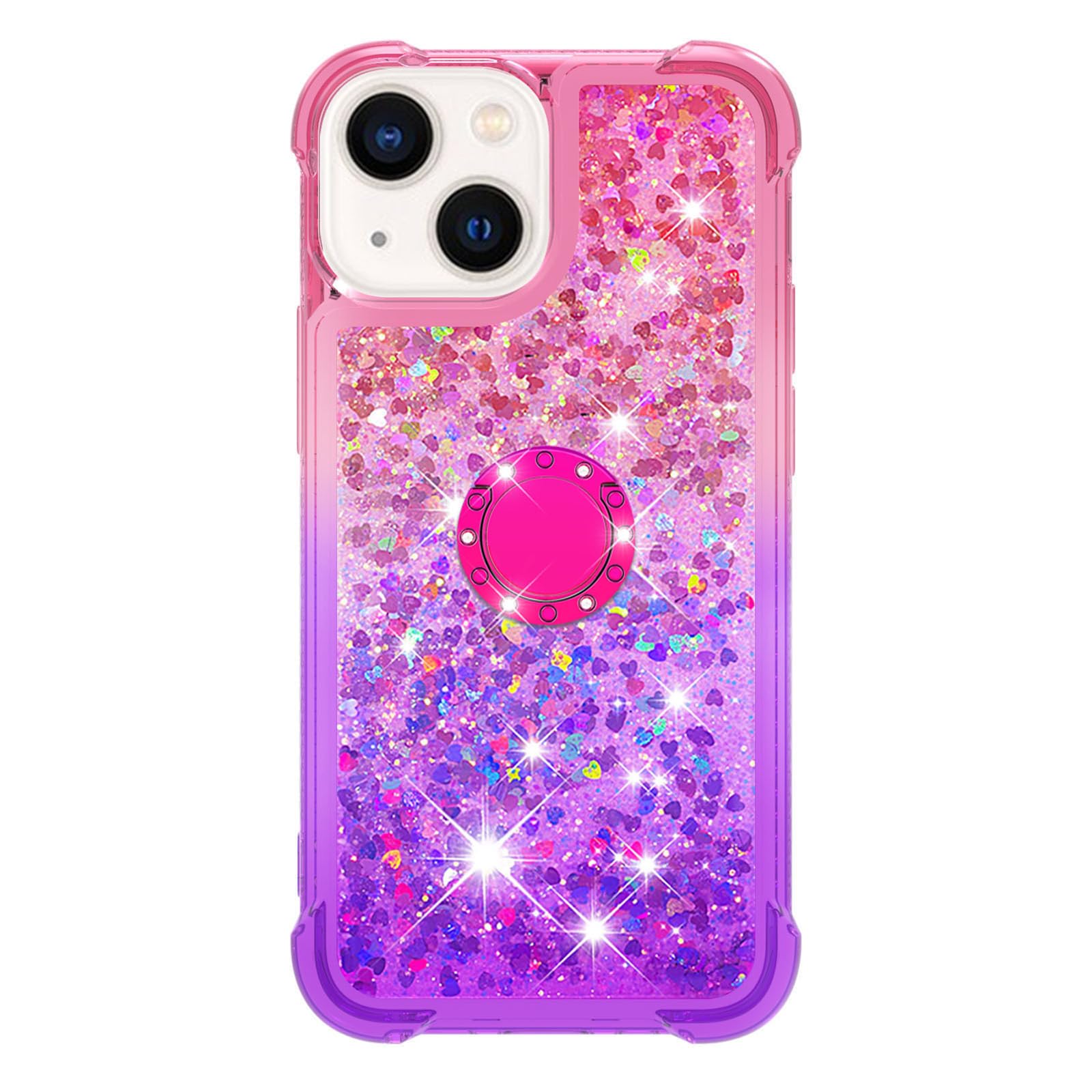 Sparkly Glitter Phone Case for Apple iPhone 15 Plus - Bling Gradient Quicksand TPU Cover with Ring Stand (Pink Purple) | Protective & Stylish Case for Women Girls | Perfect for Everyday Use, Parties & Gifting