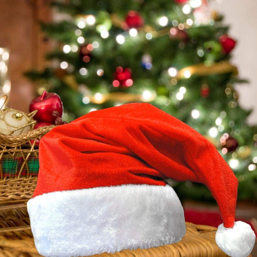 BANBERRY DESIGNS Santa Christmas Hats - Set of 2 Red and White Santa Hats for Xmas Parties - Festive Holiday Accessories for Men and Women - Perfect for Christmas Celebrations, Family Gatherings and Office Parties