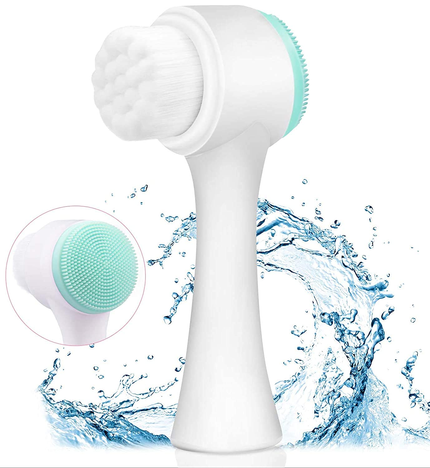 COSLUXE 2-in-1 Silicone Facial Cleansing Brush - Manual Face Scrubber for Deep Pore Cleansing & Exfoliation - Gentle Massaging Skin Care Tool for Daily Face Wash Routine (Perfect for Sensitive Skin & Travel)