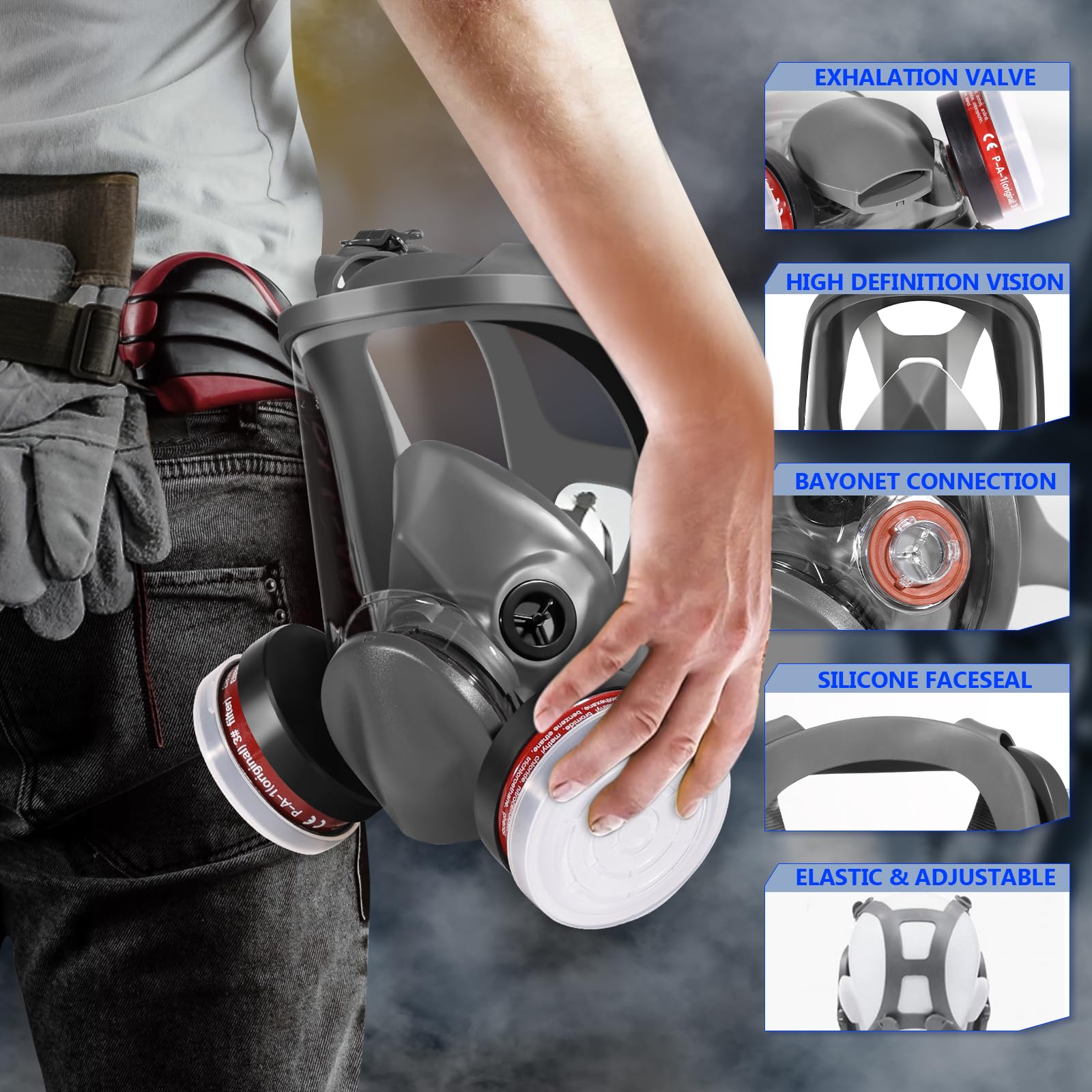 Full Face Gas Mask - Reusable Respirator for Nuclear & Chemical Survival | Emergency & Outdoor Use