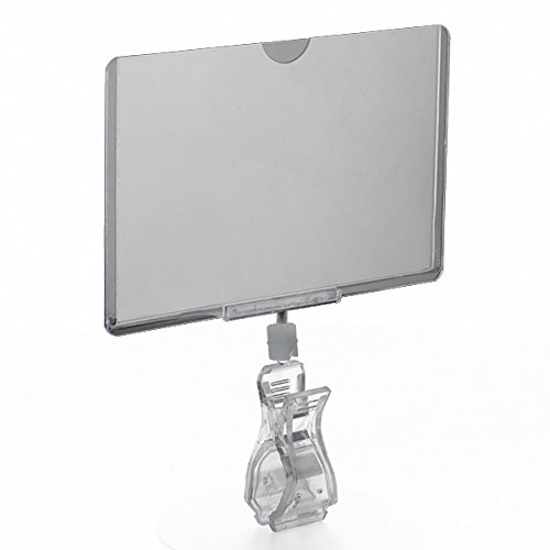 Rotating Clip On POP Swivel Sign Holder with Card Protector - 3 Pack for Retail Displays, Shelving & Trade Show Booths - Durable Hanging Clamp for Rails & Tubes