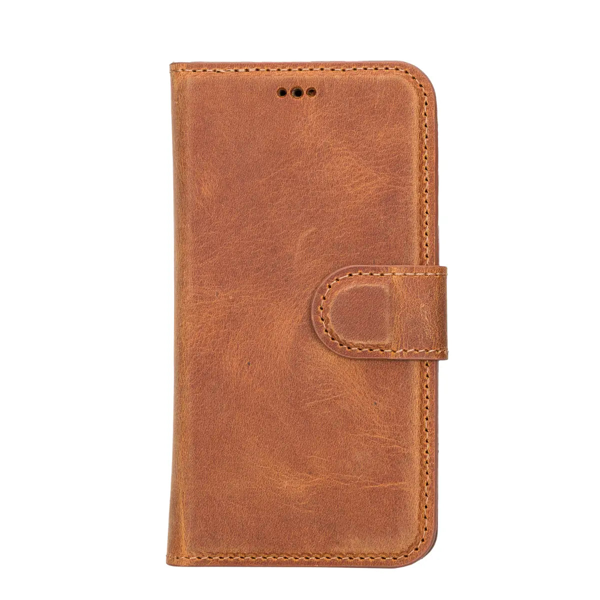 Premium Camel Brown Genuine Leather Wallet Case for iPhone 13 Mini - Slim Protective Cover with Card Slots (Perfect for Everyday Use, Travel & Business)