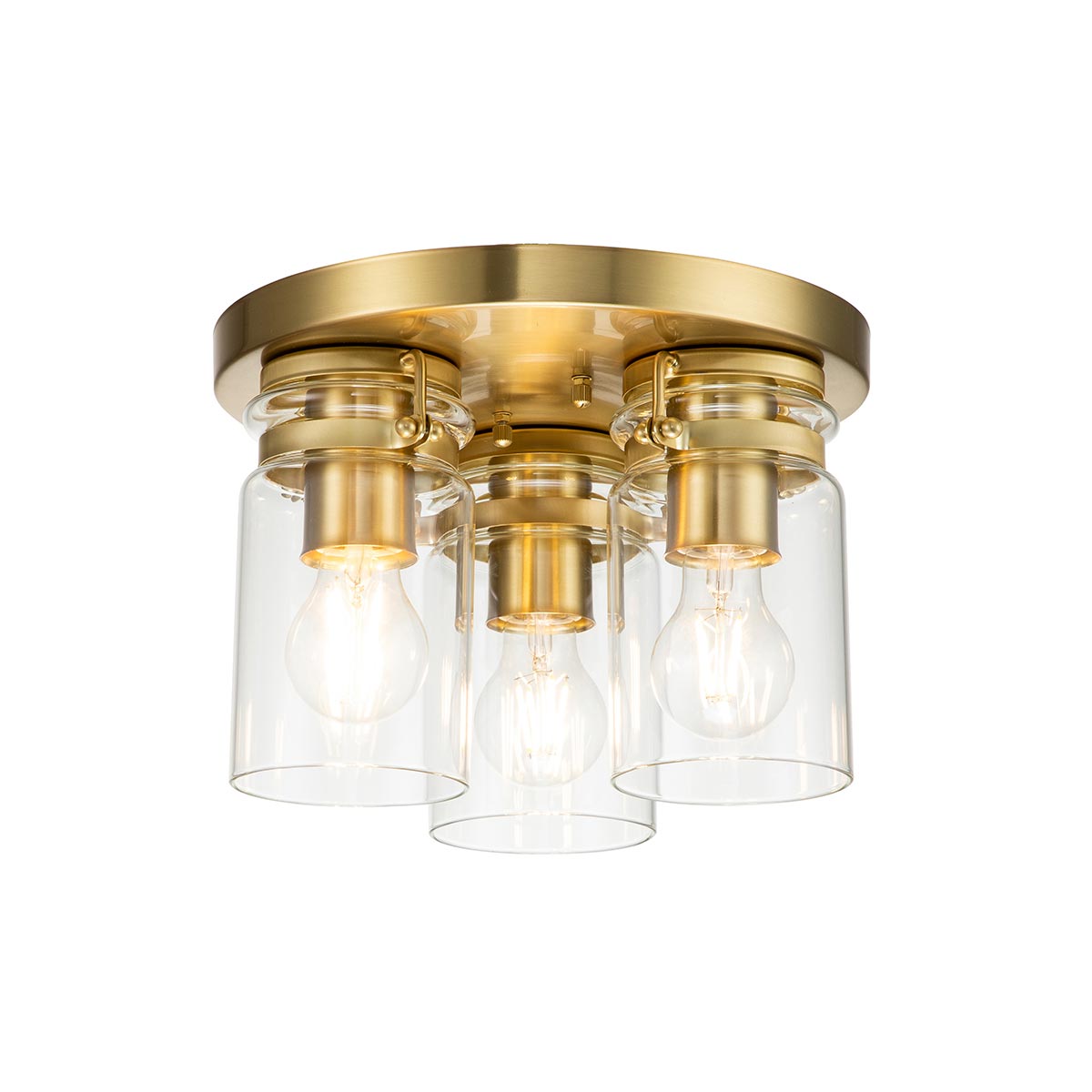 Brinley 3-Light Flush Mount Ceiling Light Fixture - Brushed Brass/Brushed Nickel/Antique Bronze Finish - E27 Base - Perfect for Bedroom, Living Room & Hallway Lighting