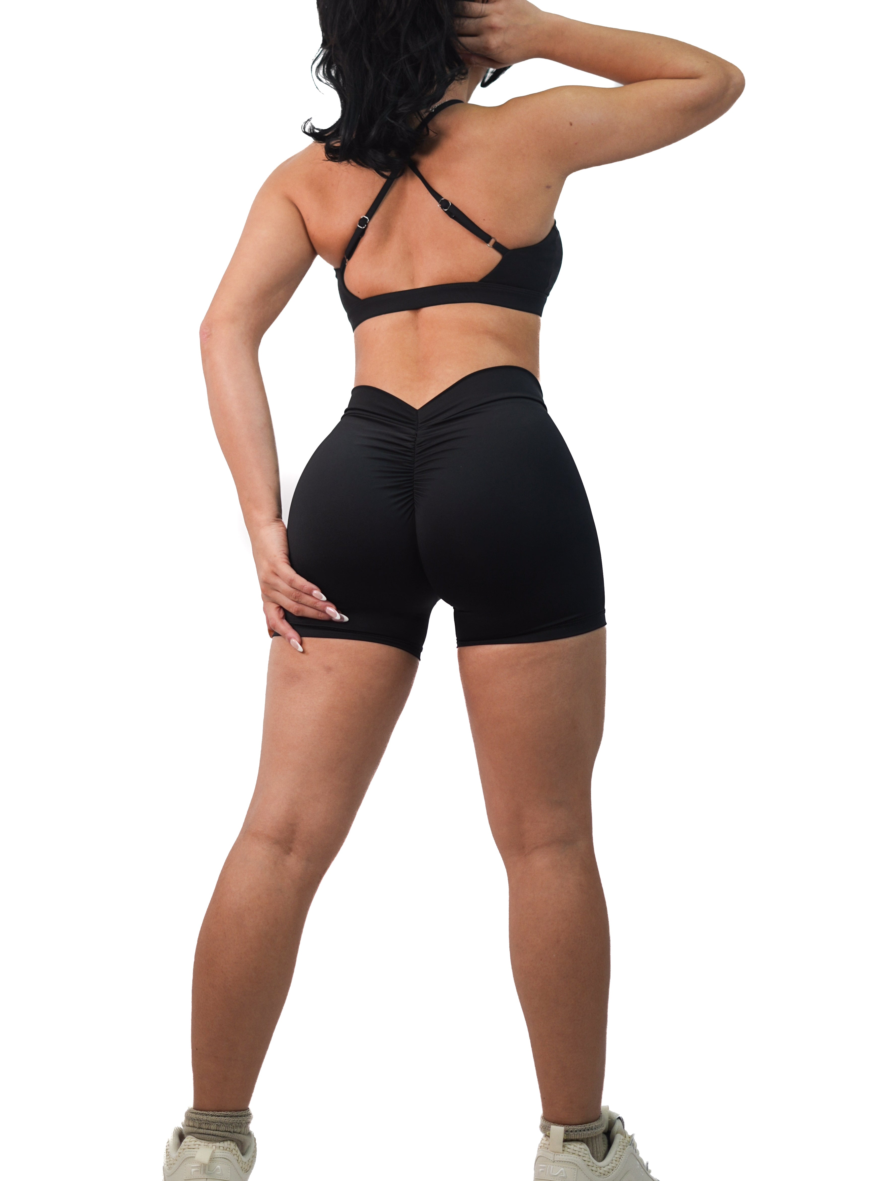 Low Back Scrunch Shorts for Women - High Waisted Yoga Shorts with Butt Lifting Design, Comfortable Workout & Lounge Shorts (Black) - Perfect for Yoga, Gym, Running & Casual Wear