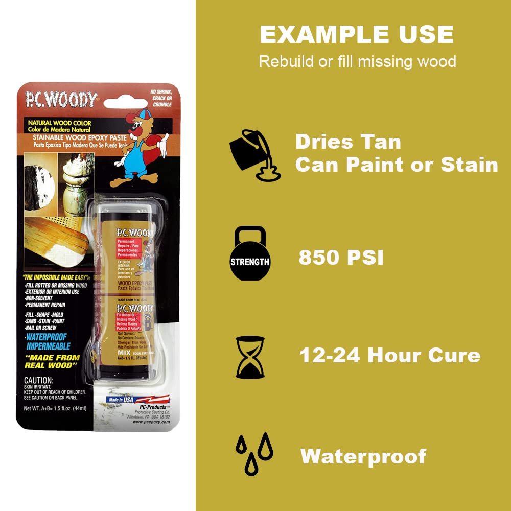 PC-Products Wood Repair Epoxy Paste & Wood Hardener Kit - PC-Woody 96 oz & PC-Petrifier 1 Gallon for Furniture, Deck, Floor Restoration - Fix Rotting Wood, Cracks & Holes for DIY Home Improvement Projects
