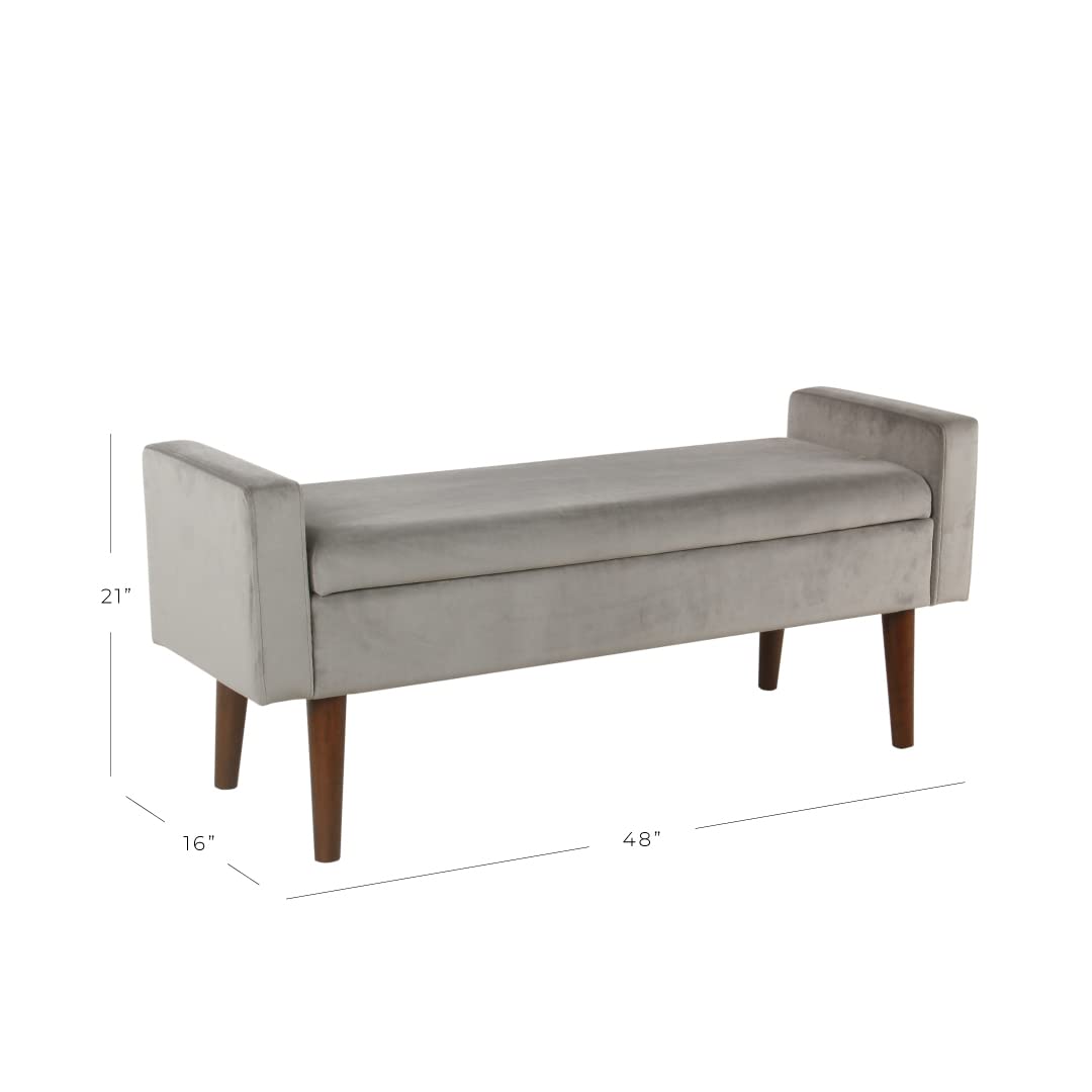 Modern Velvet Storage Ottoman Bench - Gray for Living Room & Bedroom Decor