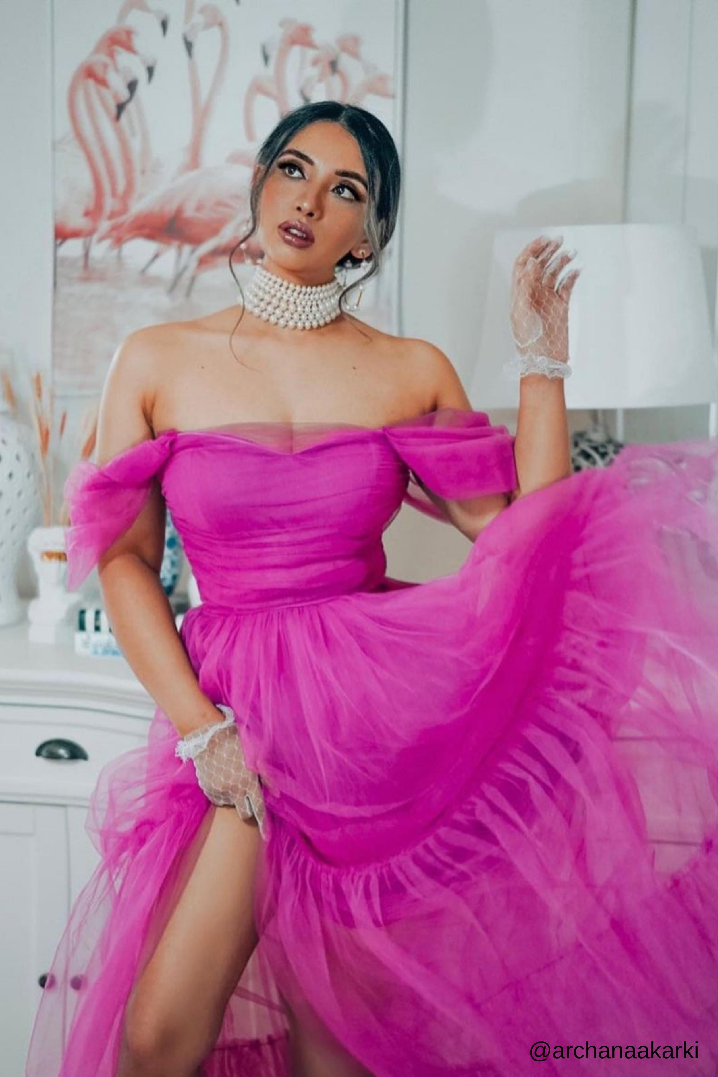 Elegant Off Shoulder Tulle Maxi Dress in Vivid Purple - Perfect for Sydney Summer Weddings & Beach Vacations