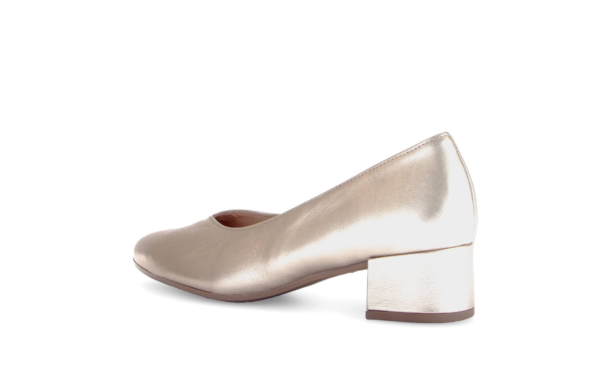 GABOR Women's Gold Leather Low Heel V-Cut Court Shoes 43162 - Elegant Dress Pumps for Work, Wedding & Special Occasions