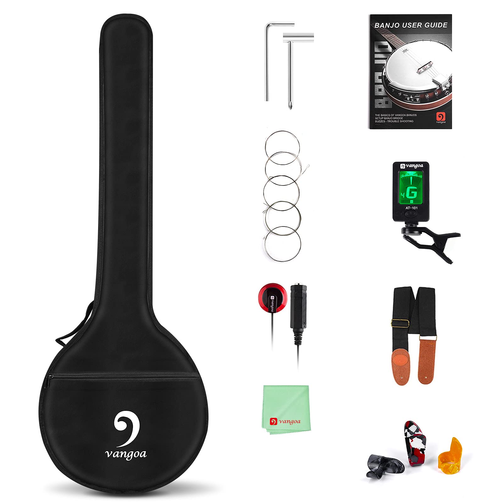 Vangoa Left-Handed 5-String Mahogany Open Back Banjo with Resonator & Remo Drum Head - Full Size Beginner Kit with Manual & Geared 5th String | Perfect for Bluegrass, Folk Music & Beginner Practice at Home