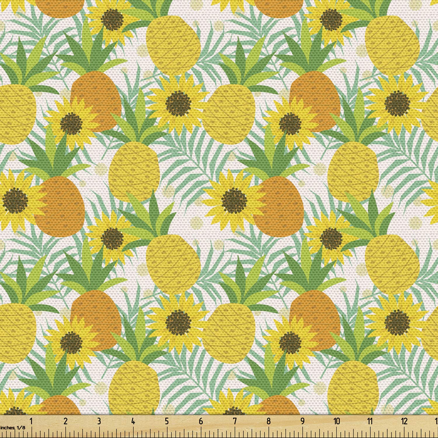 Ambesonne Summer Fabric by The Yard - Continuous Doodle Style Sunflowers & Pineapples Print - Decorative Upholstery Fabric for Sofa, Curtains & Home Decor - Multicolor Cotton Material - Perfect for DIY Projects, Crafting & Seasonal Home Accents