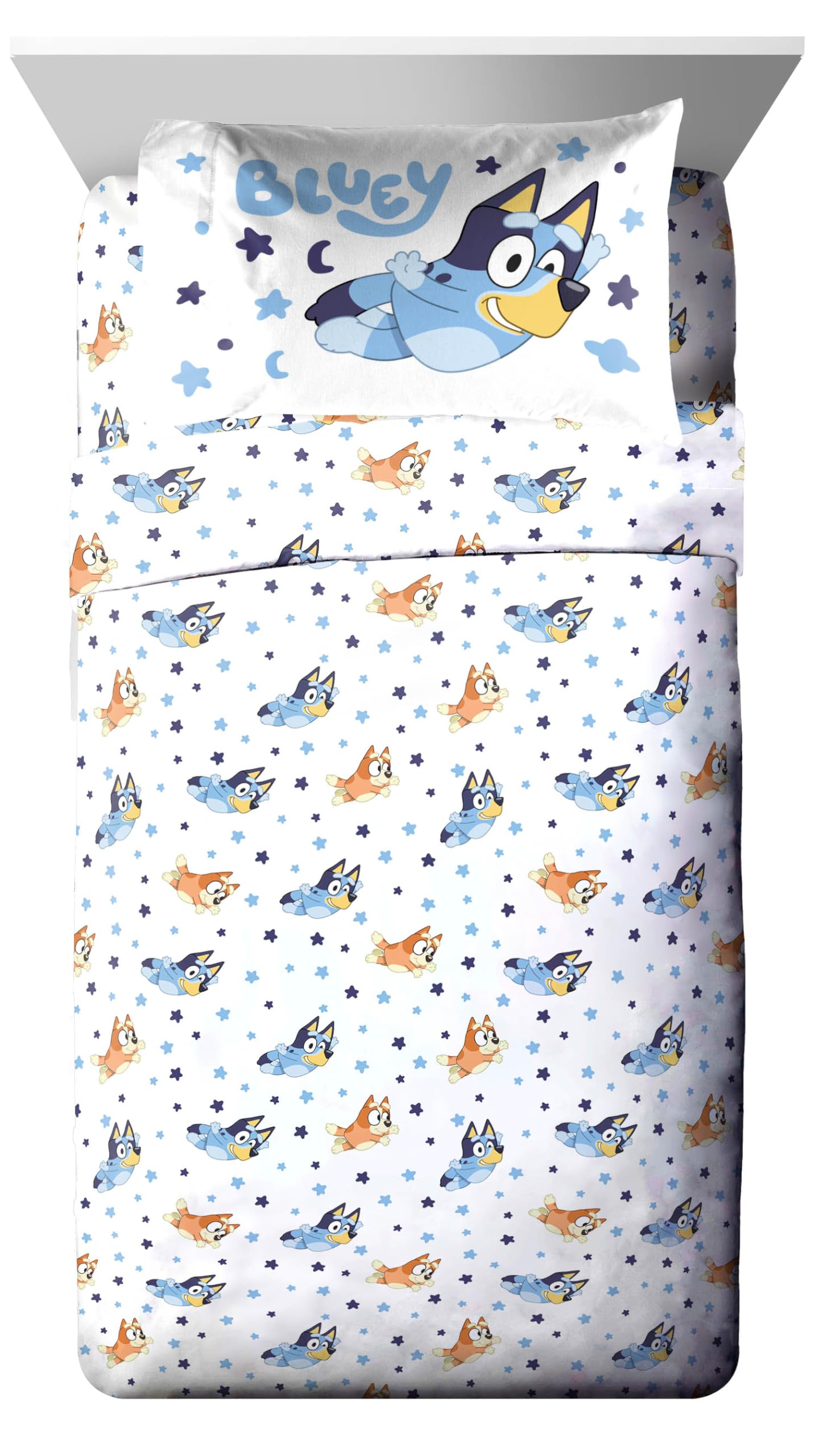 Jay Franco Bluey & Bingo 7-Piece Kids Comforter Set - Super Soft Clouds & Stars Bedding Includes Sheet Set & Pillow Covers - Perfect for Boys & Girls Bedrooms, Sleepovers & Nursery Decor