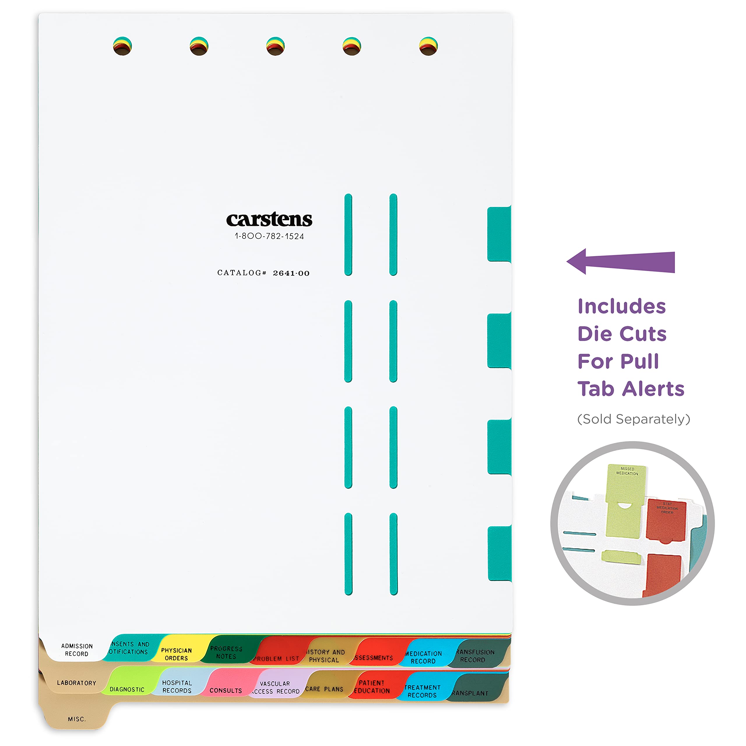 Carstens Heavy Duty Plastic Binder Dividers Set - 19-Tab Multi-Color Index Tabs with Pull Tab Die Cuts for 2-Ring, 3-Ring & 5-Ring Binders | Perfect for School, Office Organization & Document Filing
