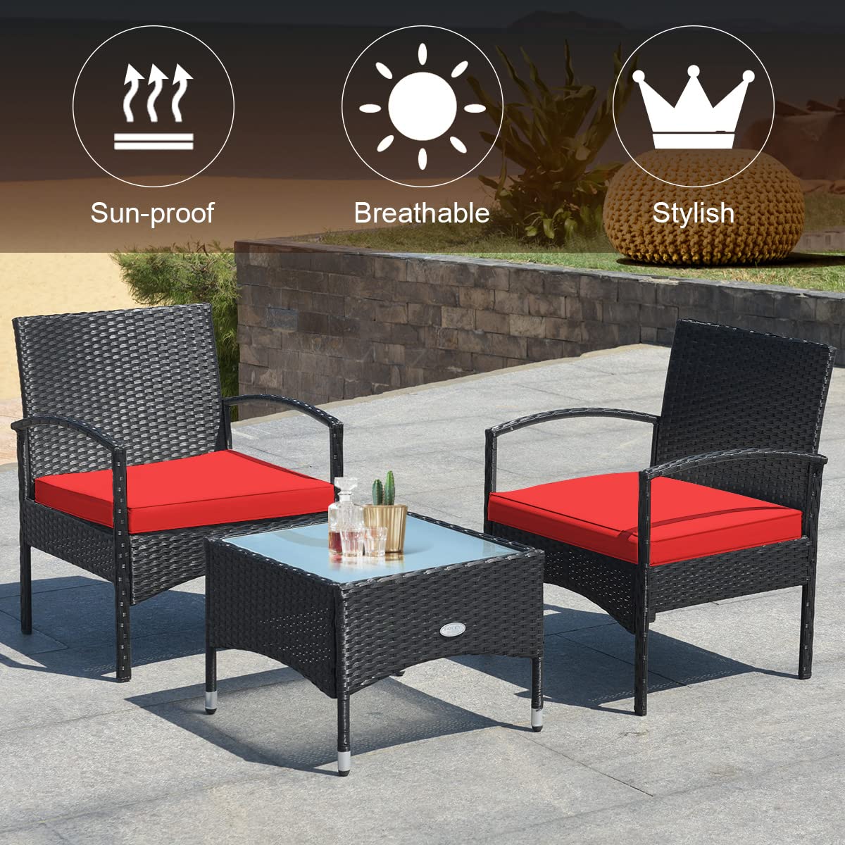 Tangkula 3-Piece Patio Furniture Set - Wicker Rattan Chairs with Coffee Table, Outdoor Conversation Set for Garden, Lawn, Backyard & Poolside (High Load Bearing) - Perfect for Relaxing, Entertaining & Outdoor Gatherings