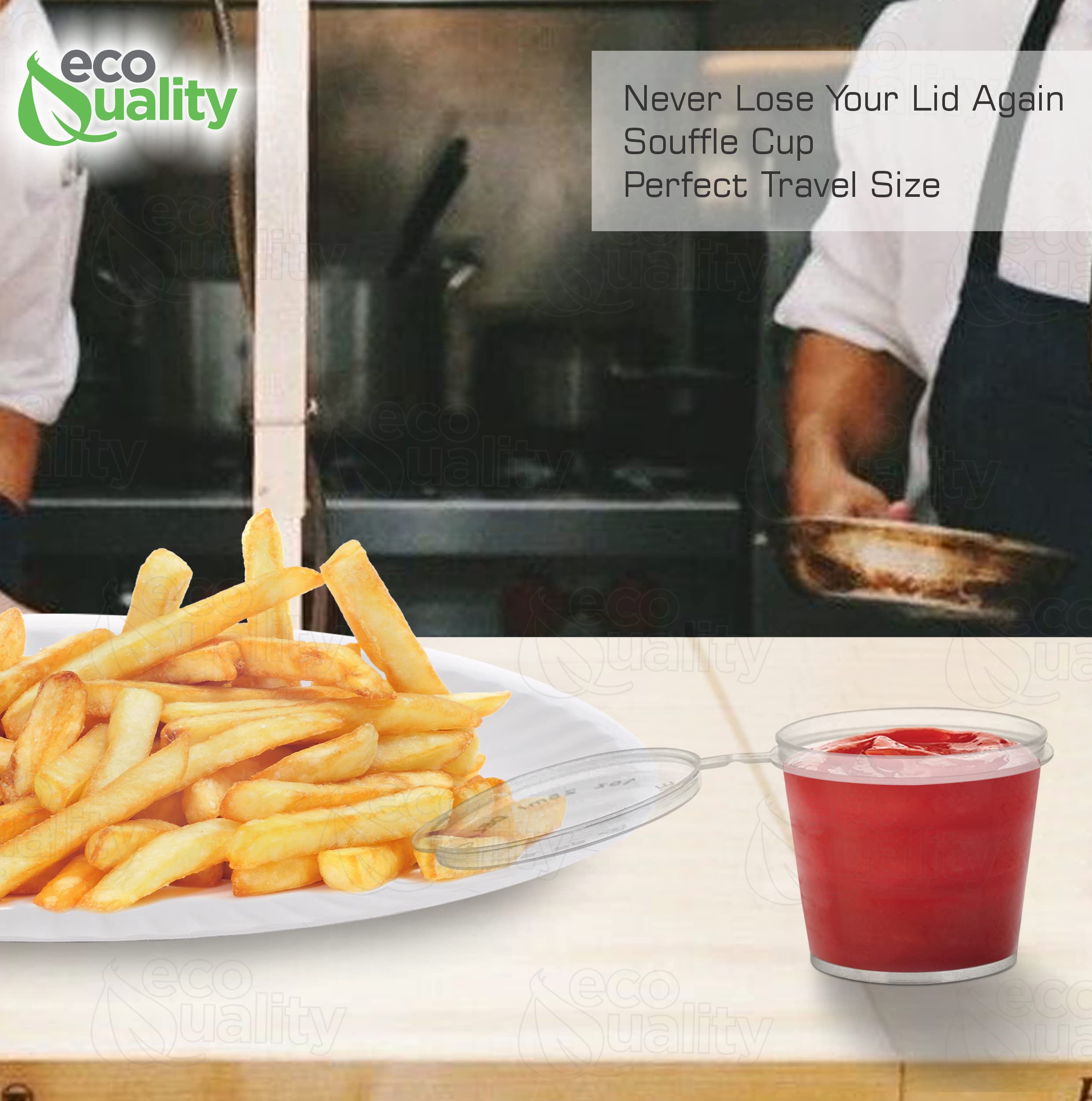 EcoQuality 1 Oz Leak Proof Plastic Condiment Cups with Snap-On Lids - Hinged Souffle Containers for Sauces, Dressings, Jello Shots, Slime, Food Storage & More (2000 Pack) - Ideal for Restaurants, Catering, Parties & Home Kitchen Use
