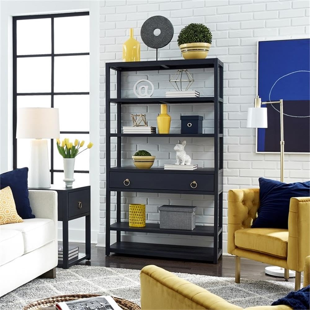 Liberty Furniture INDUSTRIES Midnight Black Accent Bookcase - Modern Industrial Style Bookshelf for Living Room, Bedroom & Office Storage