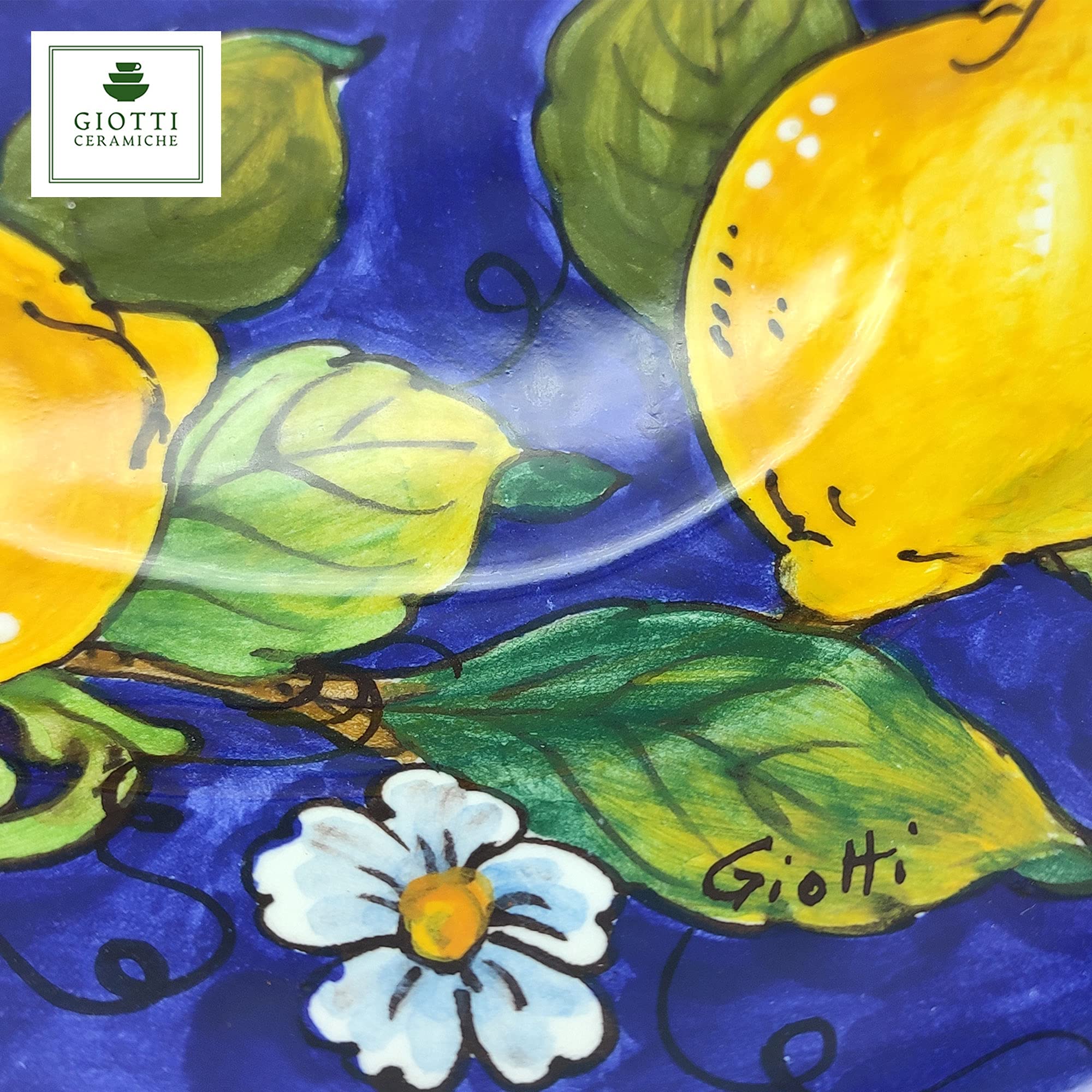 Italian Hand-Painted Large Oval Ceramic Tray - Tuscan Style Kitchen Serving Platter for Meat, Salad & Appetizers - Blue Lemon Design Dinnerware - Authentic Made in Italy Pottery for Dining & Entertaining