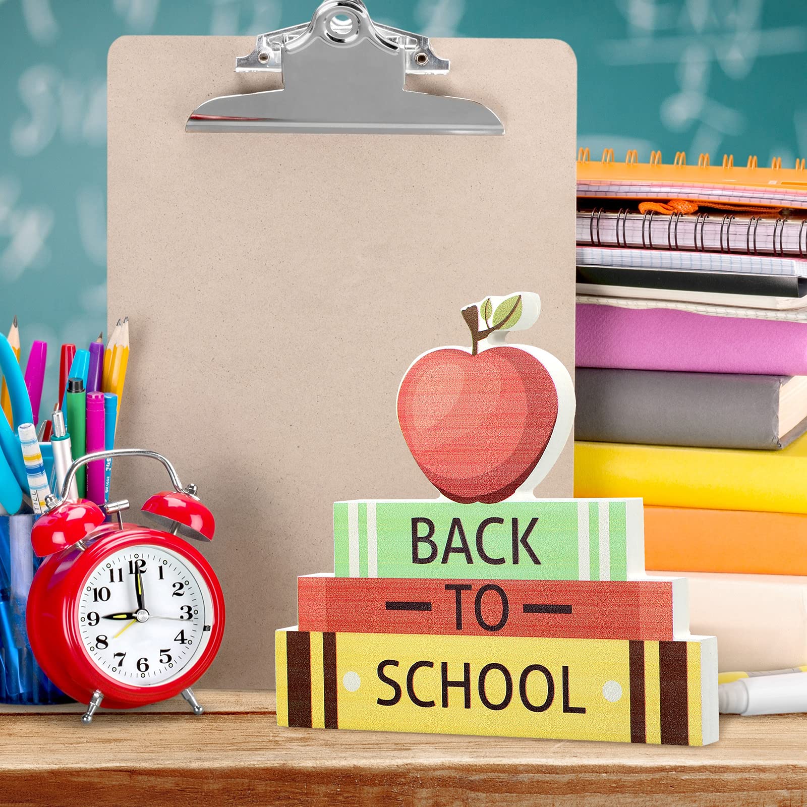 3-Piece Wooden Back to School Table Centerpiece Set - Teacher Appreciation & First Day of School Decor - Classroom Party Supplies for School Decorations - Perfect for Teacher Gifts, Classroom Celebrations & Welcome Back Events