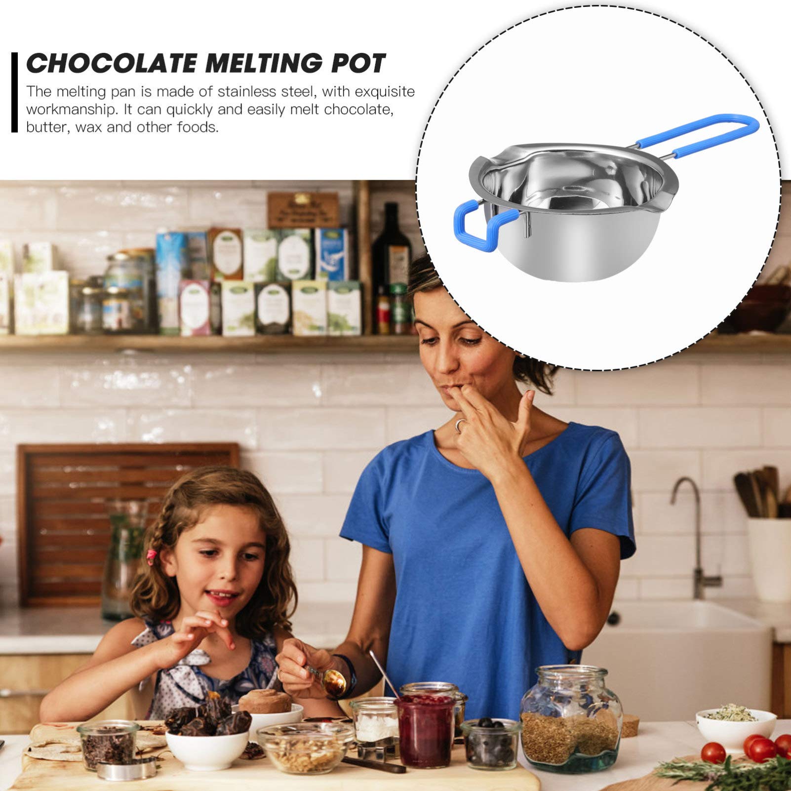Premium Stainless Steel Chocolate Melting Pot with Non-Stick Coating - Double Boiler Candy Warmer for Butter, Chocolate, Cheese & Candy Making - Ideal for Baking, Dessert Prep & DIY Candy Crafts (Blue)
