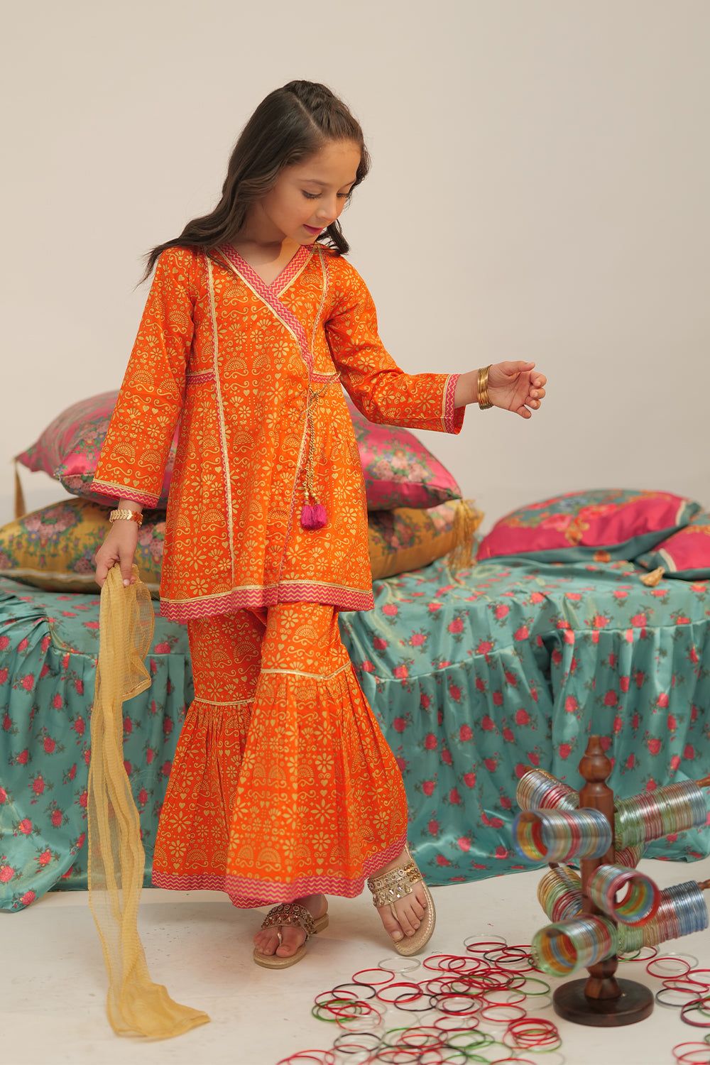 Premium Cotton Gold Printed Lawn Orange 3-Piece Stitched Suit for Women | Elegant Pakistani Senorita Outfit | Perfect for Weddings, Parties & Special Occasions
