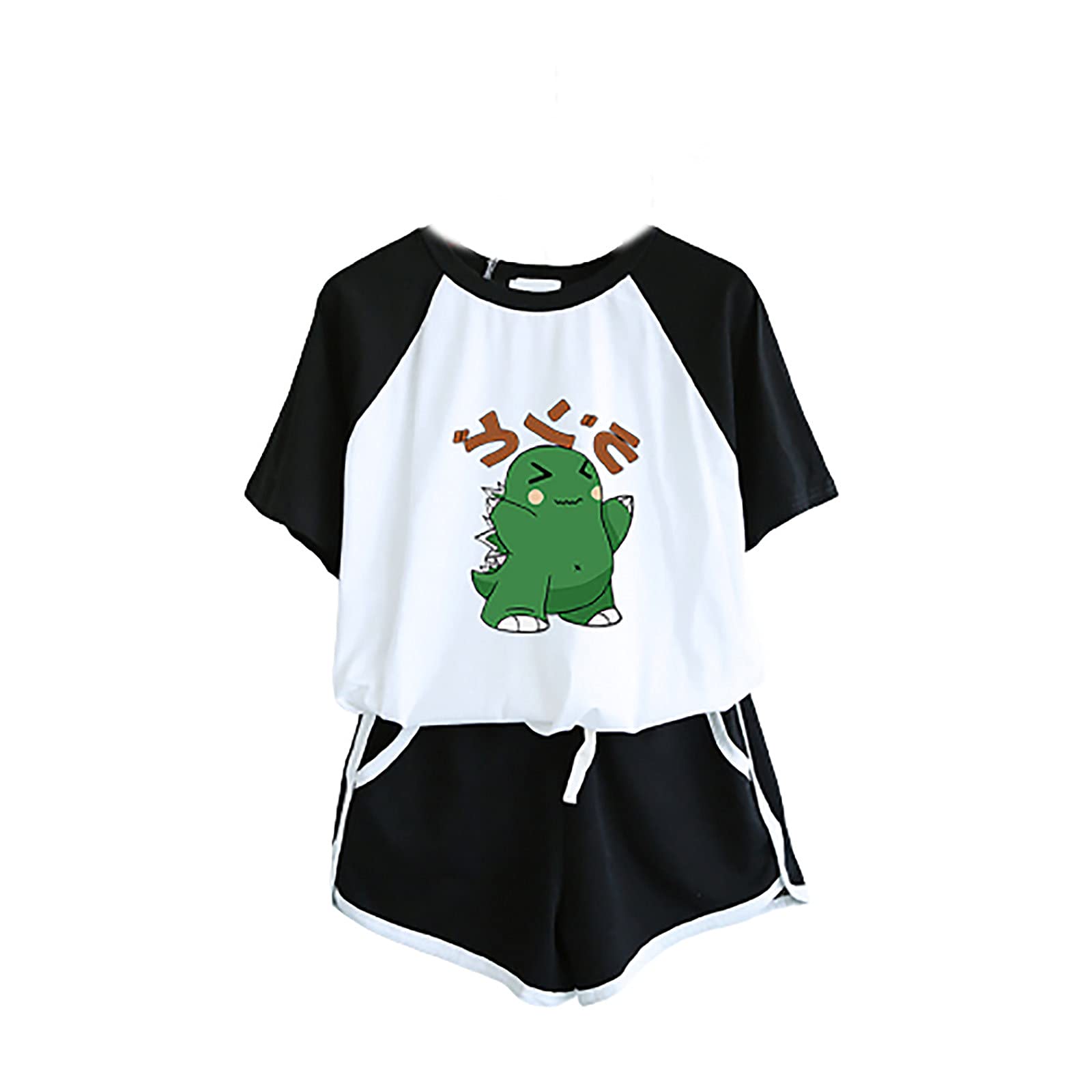 Women's Casual Dinosaur Print Lounge Set - Short Sleeve T-Shirt & Pants Two Piece Outfit for Summer | Comfortable Loungewear for Home, Travel & Relaxation