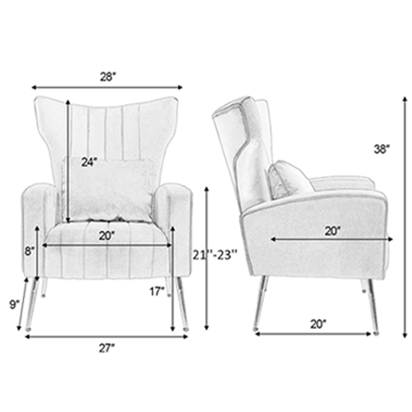 X-VOLSPORT Velvet Accent Chairs Set of 2 - Mid Century Modern High Back Living Room Chairs with Waist Pillow, Upholstered Armchairs with Gold Metal Legs - Perfect for Bedroom, Living Room, Club & Office Decor (Grey)