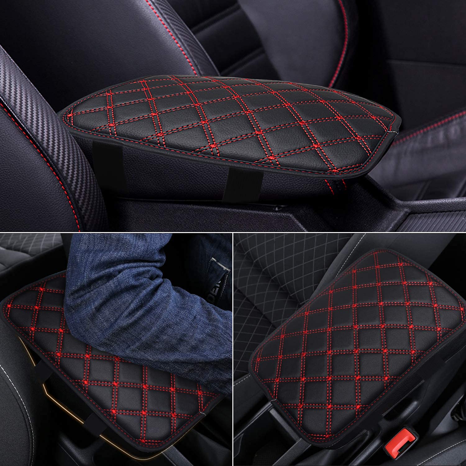 Premium Universal Red Leather Car Armrest Cover - Waterproof Center Console Protector for Most Vehicles | Car Interior Accessories | Perfect for Daily Commute & Road Trips