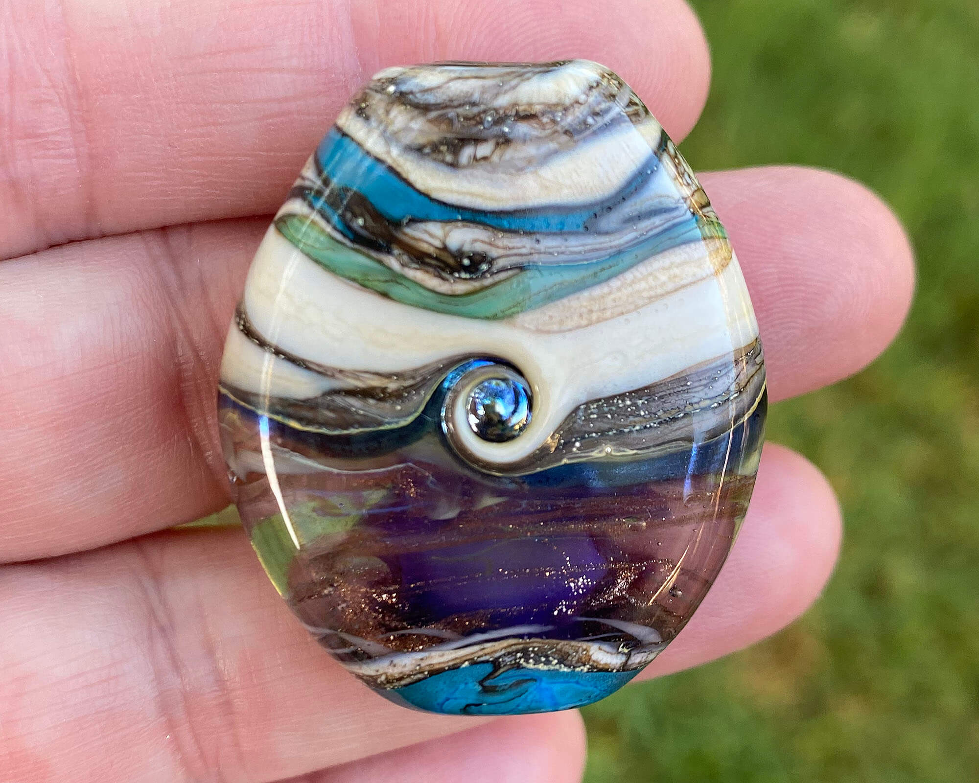 Handmade Purple & Blue Organic Lampwork Glass Focal Bead - SRA Certified for Jewelry Making, DIY Crafts, Necklace Pendants & Boho Accessories - Perfect for Beaders, Artists & Gift Giving