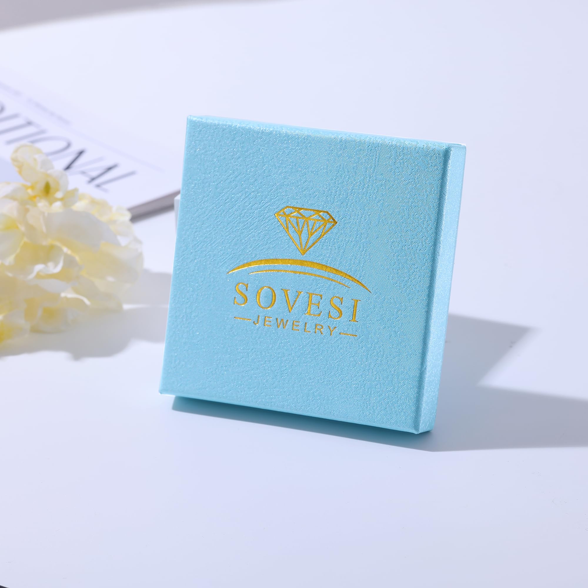 SOVESI Sterling Silver Stud Earrings for Women - Cubic Zirconia Flower Design, Hypoallergenic & White Gold Plated | Perfect for Everyday Wear, Gift Giving & Special Occasions