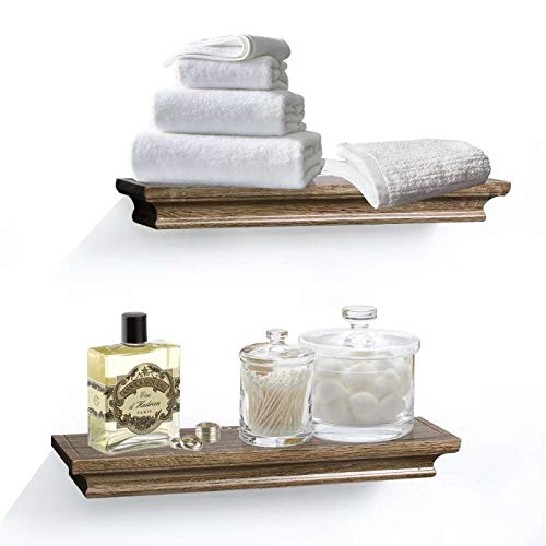 2 Pack Traditional Floating Wall Shelves Set - Grey Finish, 16 Inch, Rustic Wooden Shelves for Living Room, Bedroom, Bathroom & Office Decor