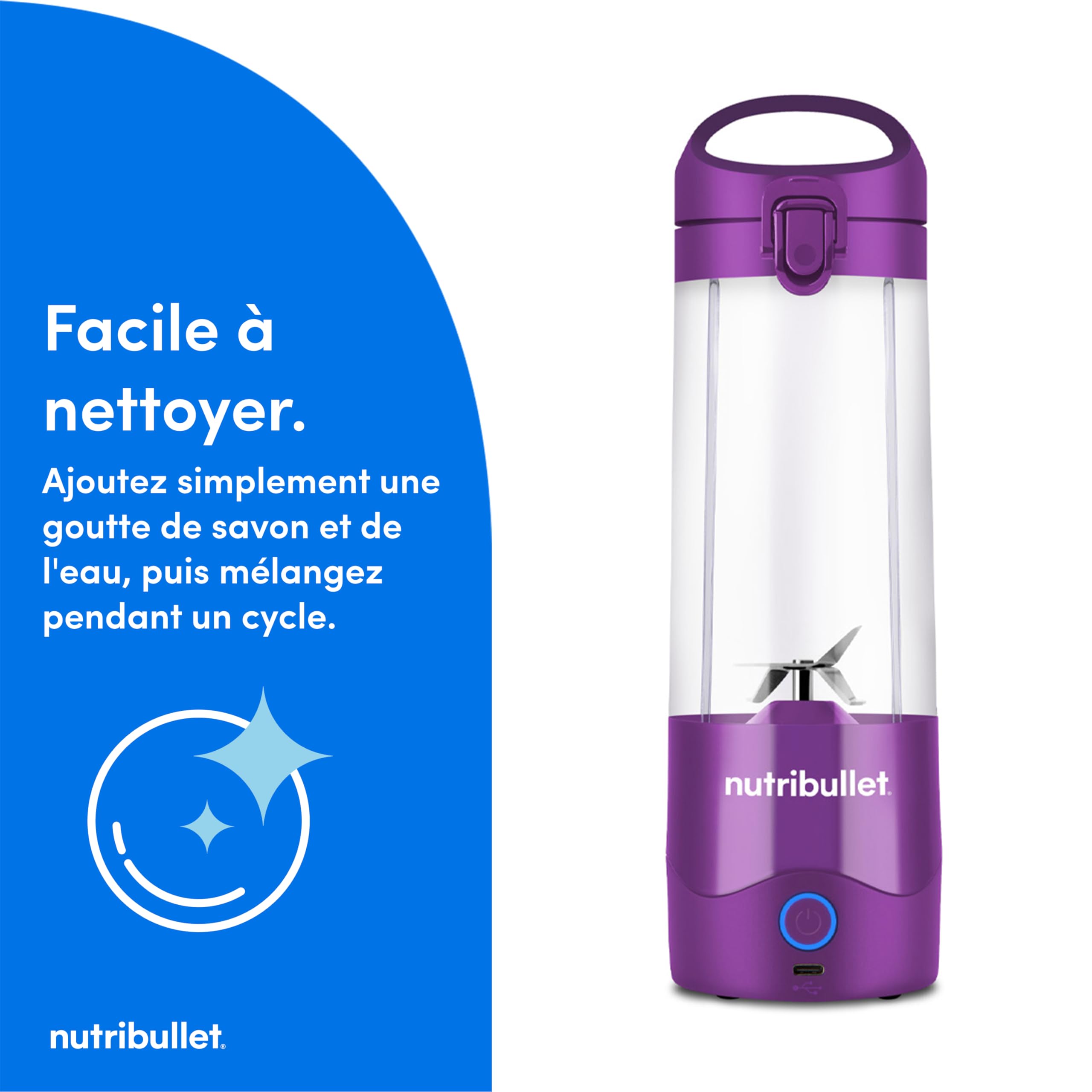 NutriBullet NBP003PU Portable Blender - 475ml BPA-Free Mini Blender with USB-C Charger, 15+ Blending Modes for Smoothies, Shakes & Meal Prep - Perfect for Travel, Gym & Office (Violet)