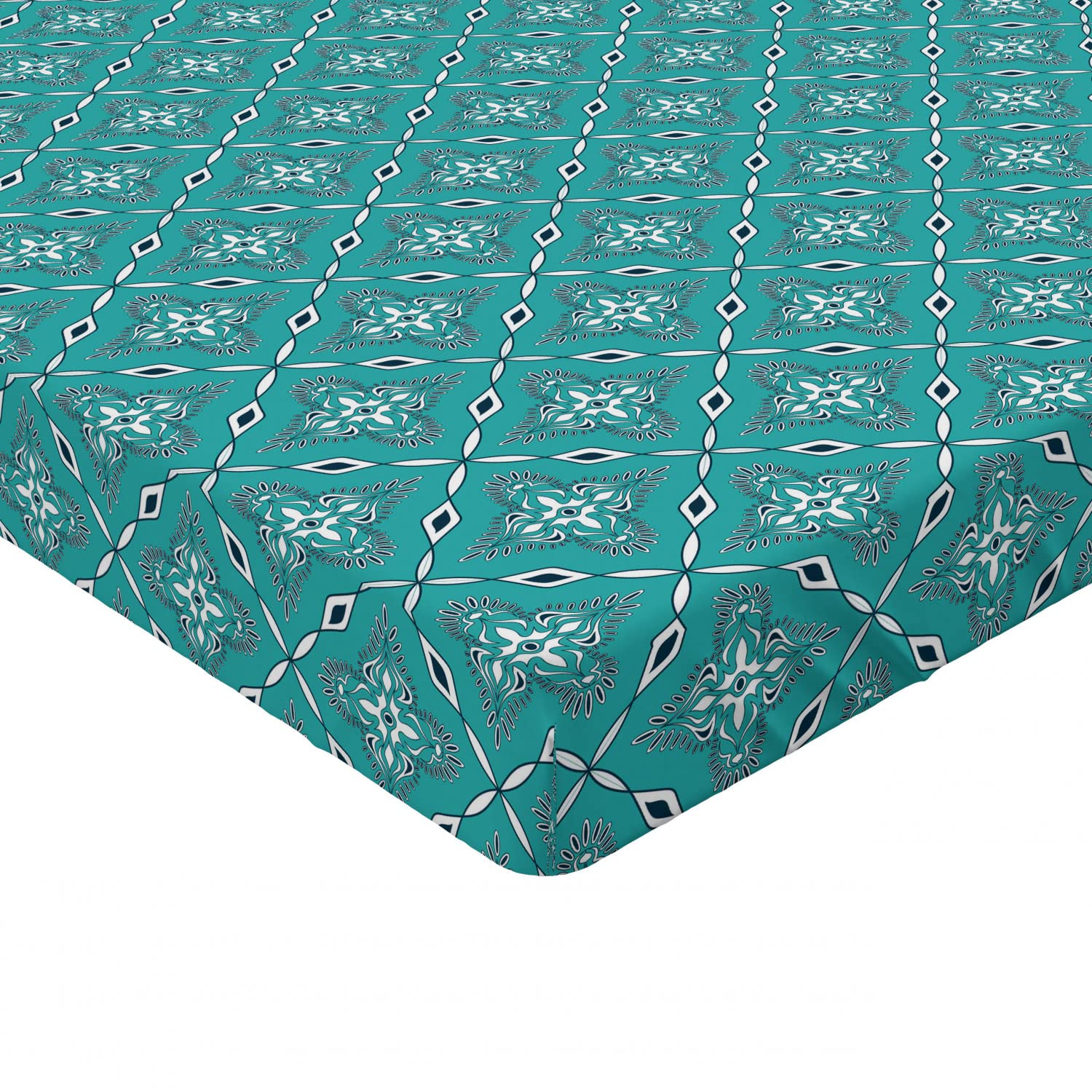 Ambesonne Moroccan Geometric Floral Fitted Sheet - California King Size, Deep Pocket with All-Around Elastic, Turquoise Dark Blue - Perfect for Guest Rooms, Master Bedrooms & Vacation Homes