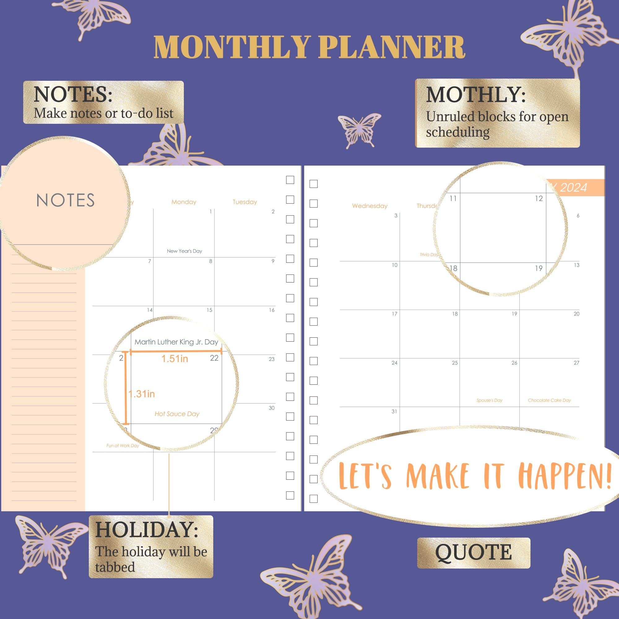 2025 Weekly & Monthly Planner - Spiral Bound Hardcover Calendar (Dec 2024-Dec 2025) | 8.3