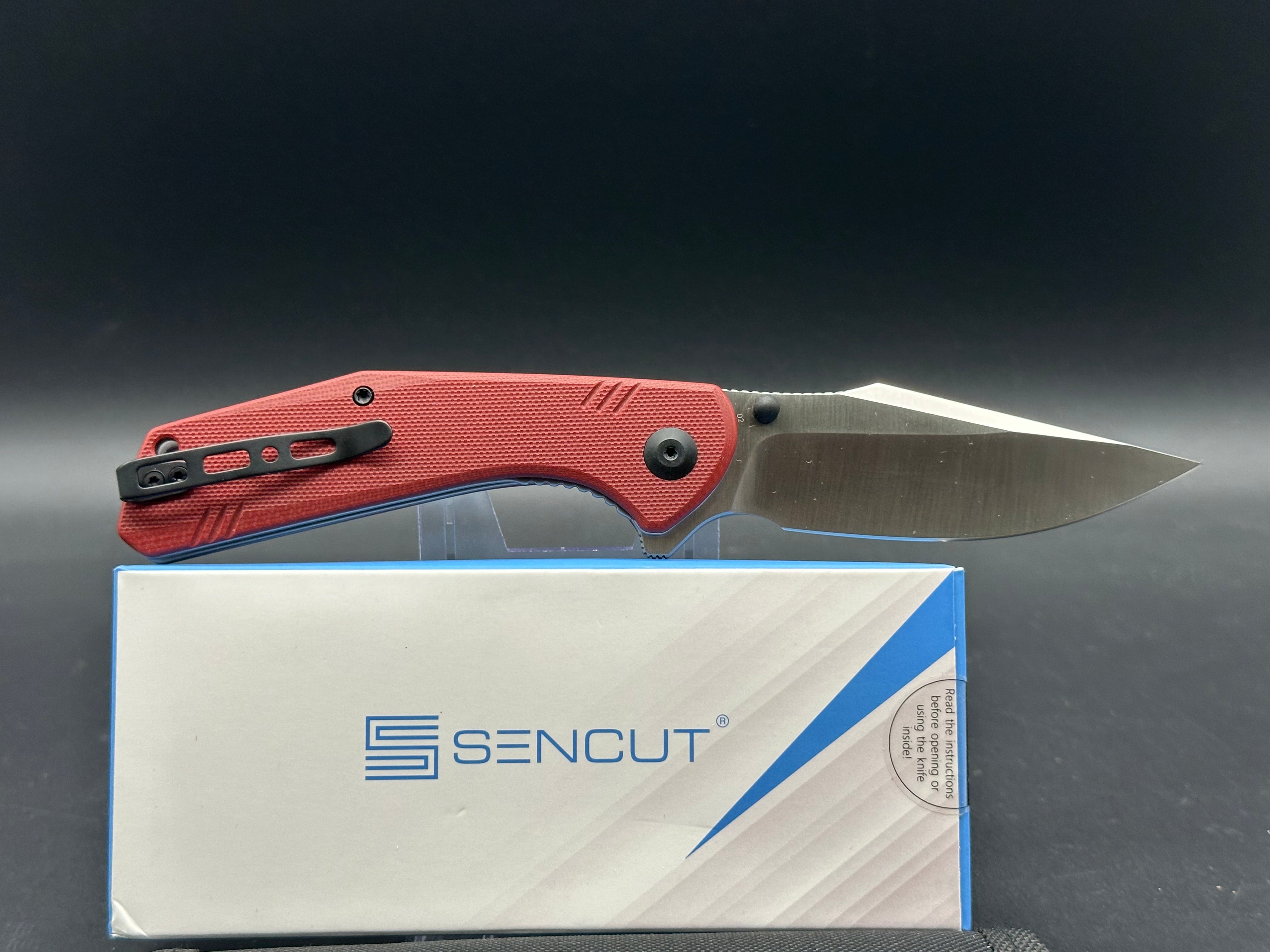 SENCUT ACTIUM Folding Knife - D2 Steel Blade, Burgundy G10 Handle, Plain Edge - EDC Pocket Knife for Camping, Hiking & Outdoor Adventures