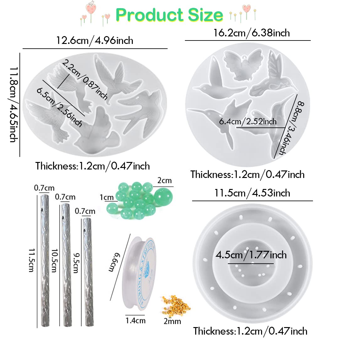 Zayookey Silicone Resin Molds Kit for DIY Wind Chimes - Epoxy Hummingbird Windchime Mold, Keychain & Jewelry Making Supplies | Perfect for Home Decor, Garden Wind Bells, and Handmade Gifts