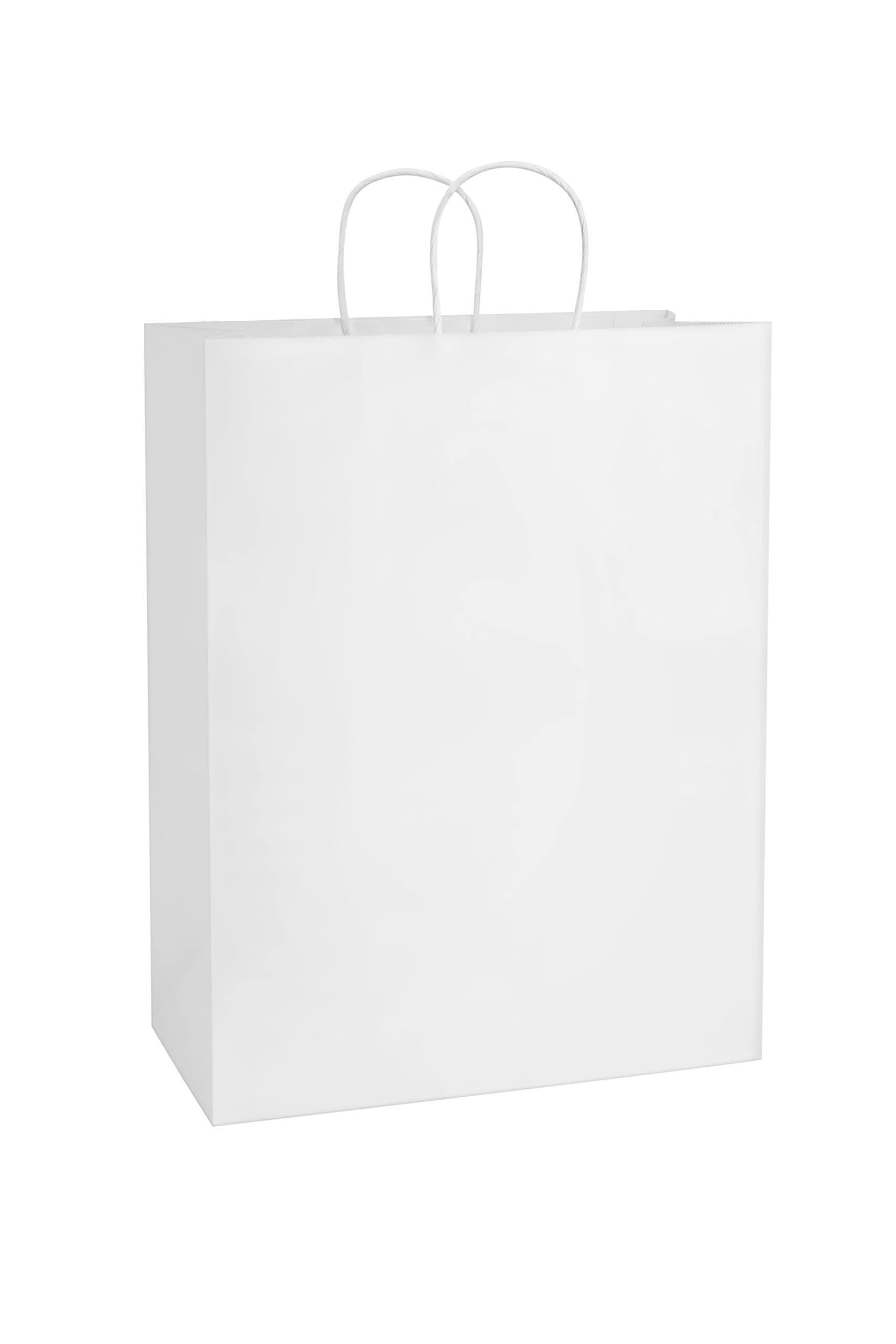 25 Pack 13x7x17 Inch Kraft Paper Bags with Handles - Eco-Friendly Recyclable Gift Bags for Parties, Shopping, Retail & Merchandise - Bulk White Paper Bags for Events, Weddings & Store Packaging