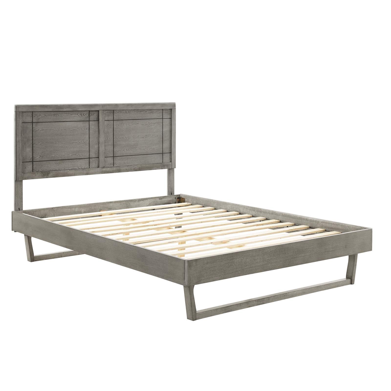 Modway MOD-6625-GRY Marlee Full Size Wooden Platform Bed with Angular Frame in Gray - Modern Minimalist Bedroom Furniture for Small Spaces & Guest Rooms