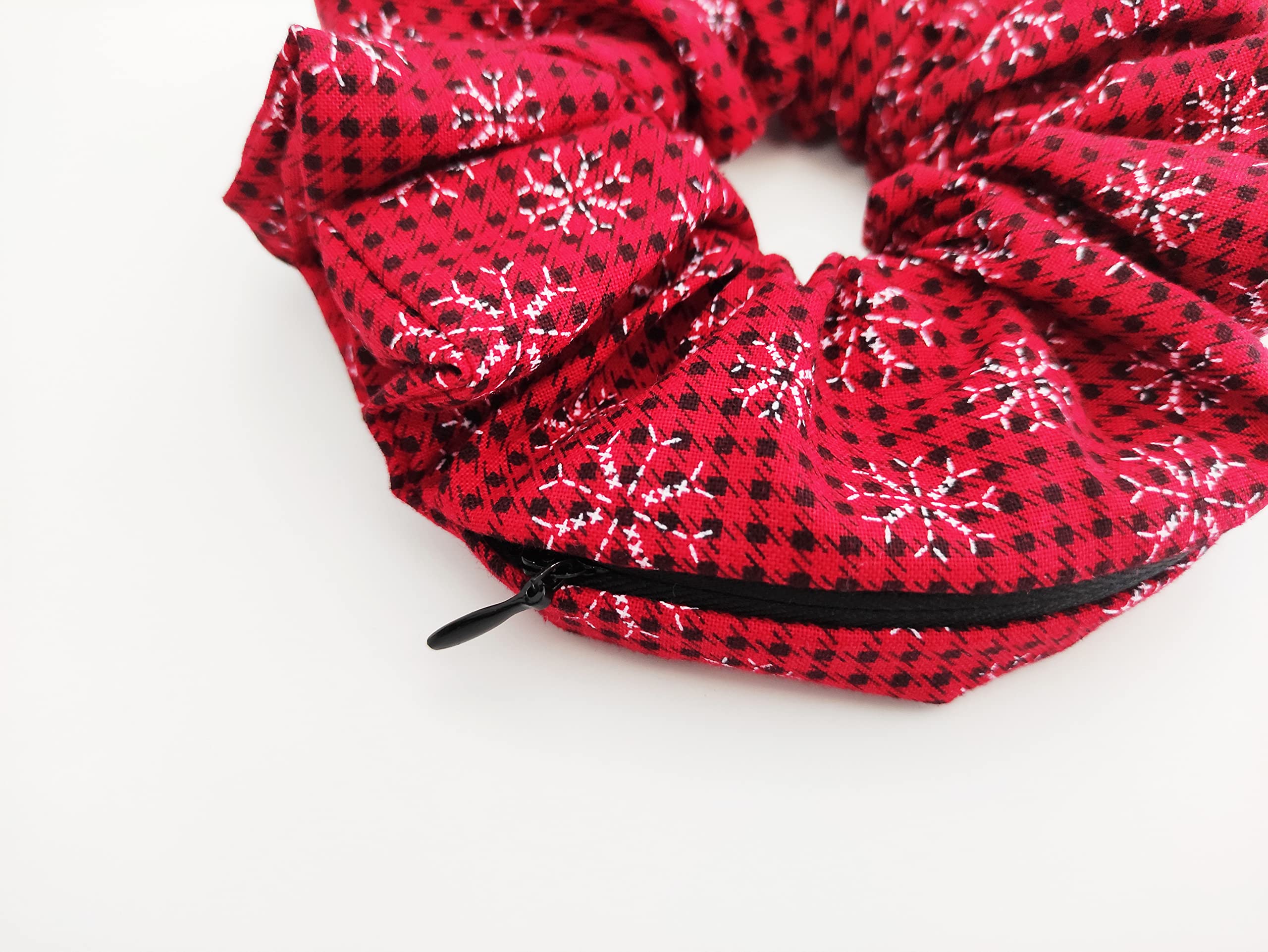 Big Red Plaid Zipper Scrunchie with Hidden Pocket - Large Red and Black Scrunchie Wallet for Women - Stashie Zippered Storage Pouch - Perfect for Cash, Cards & Essentials - Great Stocking Stuffer Gift Idea (Snowflakes Design) - Use for Gym, Travel, Shopping & Everyday Carry