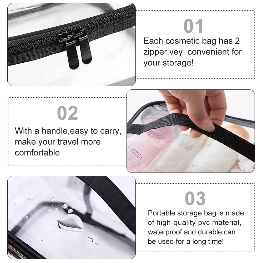 Corsehild 2 Pack Clear Travel Toiletries Bag - Waterproof PVC Cosmetic Makeup Pouch with Zipper for Women & Men - Perfect for Airplane Carry-On, Gym, Beach & Vacation Essentials (Black)