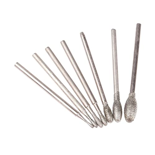 7Pcs Oval Diamond Grinding Head Burrs Set - 2.35mm Shank for Carving, Polishing, Deburring Glass, Jade, Stone & Metal - Perfect for Jewelry Making, DIY Crafts & Woodworking Projects