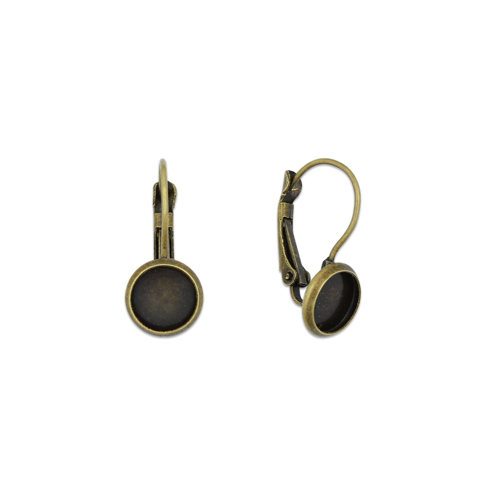 8mm Round Bezel French Lever Back Earring Hooks - Antique Bronze - Pack of 50 - DIY Jewelry Making Supplies for Earrings, Necklaces & Craft Projects