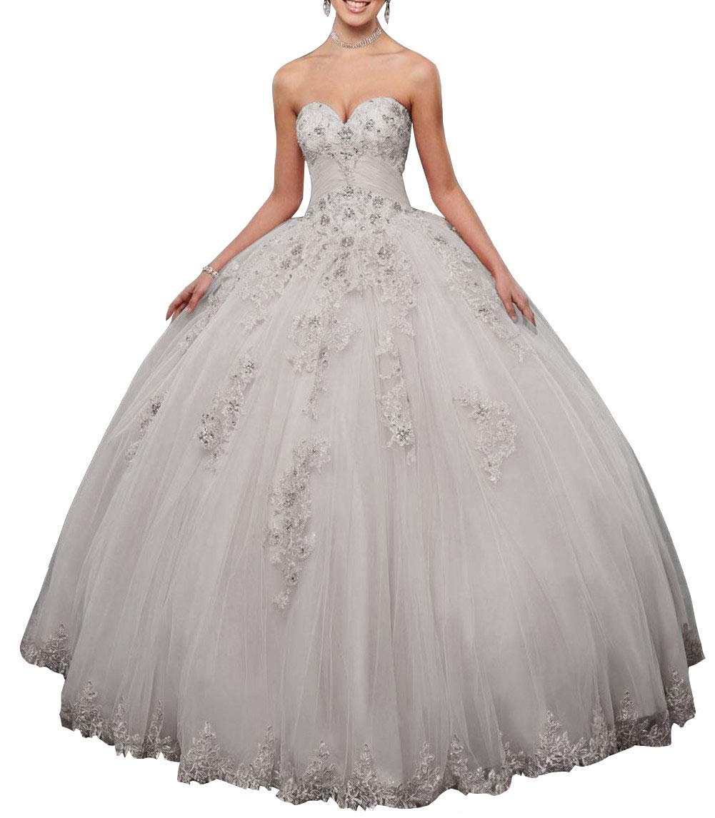 Emmani Women's Sweetheart Quinceanera Dress with Lace Appliques - Ivory Princess Prom Party Gown for Quinceañera, Sweet 16, Homecoming & Formal Events