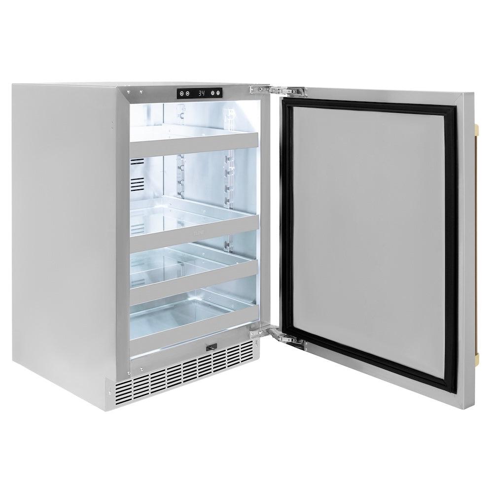ZLINE Autograph Edition 24 Inch Stainless Steel Beverage Cooler with Touchstone 151 Technology & Champagne Bronze Handle - Perfect for Wine, Beer, and Soda Storage in Home Bars, Kitchens, and Entertainment Spaces