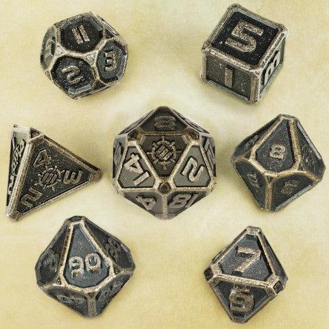 Premium 7-Piece Metal RPG Dice Set in Ancient Bronze Finish - Perfect for Dungeons & Dragons, Pathfinder, and Tabletop Gaming Adventures